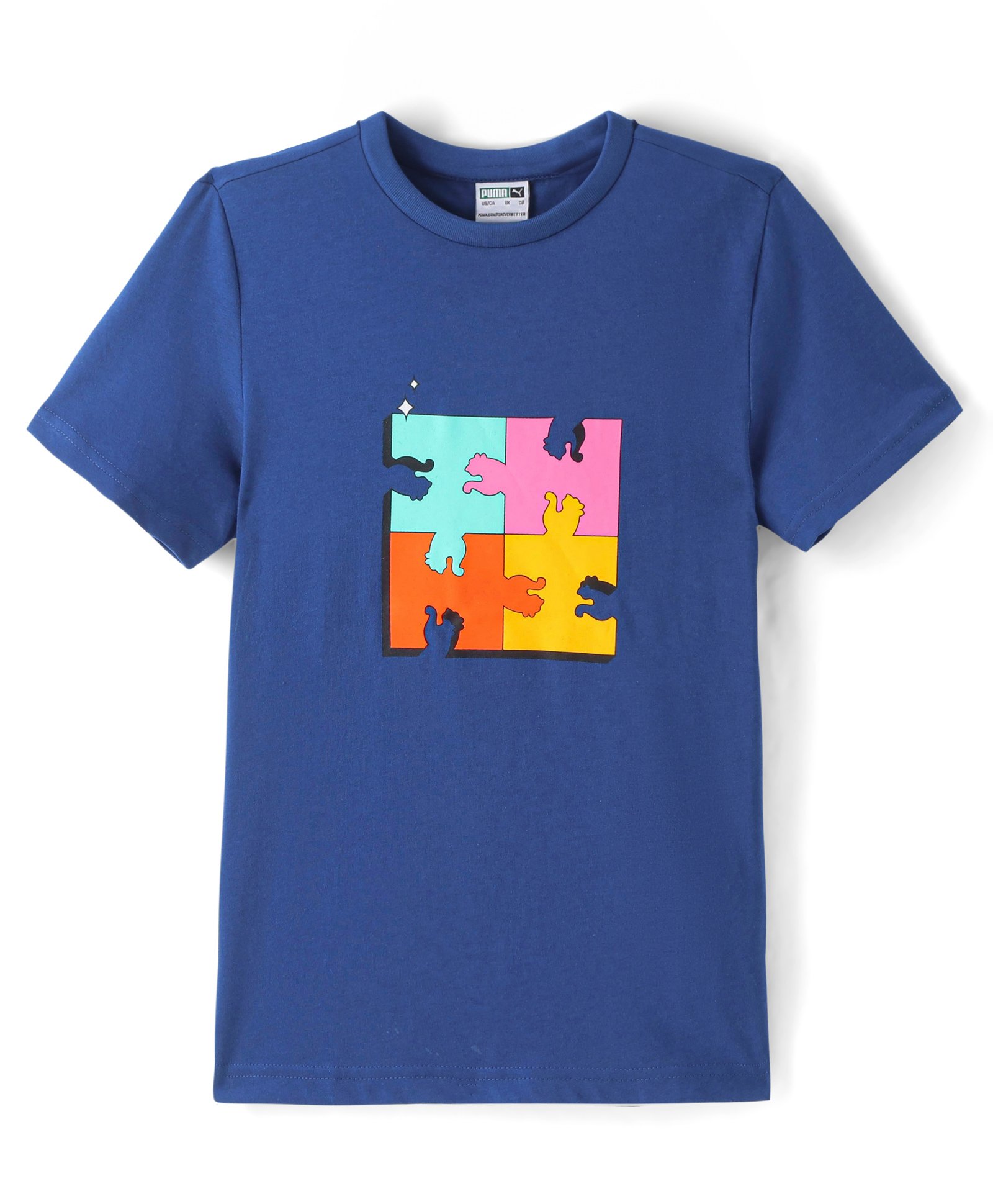 Puma Cotton Knit Half Sleeves T-Shirt With Puzzle Print - Blue-image-45