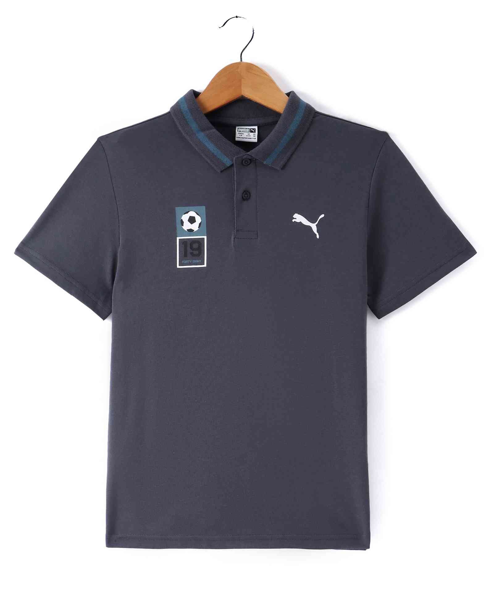 Puma Cotton Knit Half Sleeves Polo T-Shirt With Logo Print - Grey-picture-26