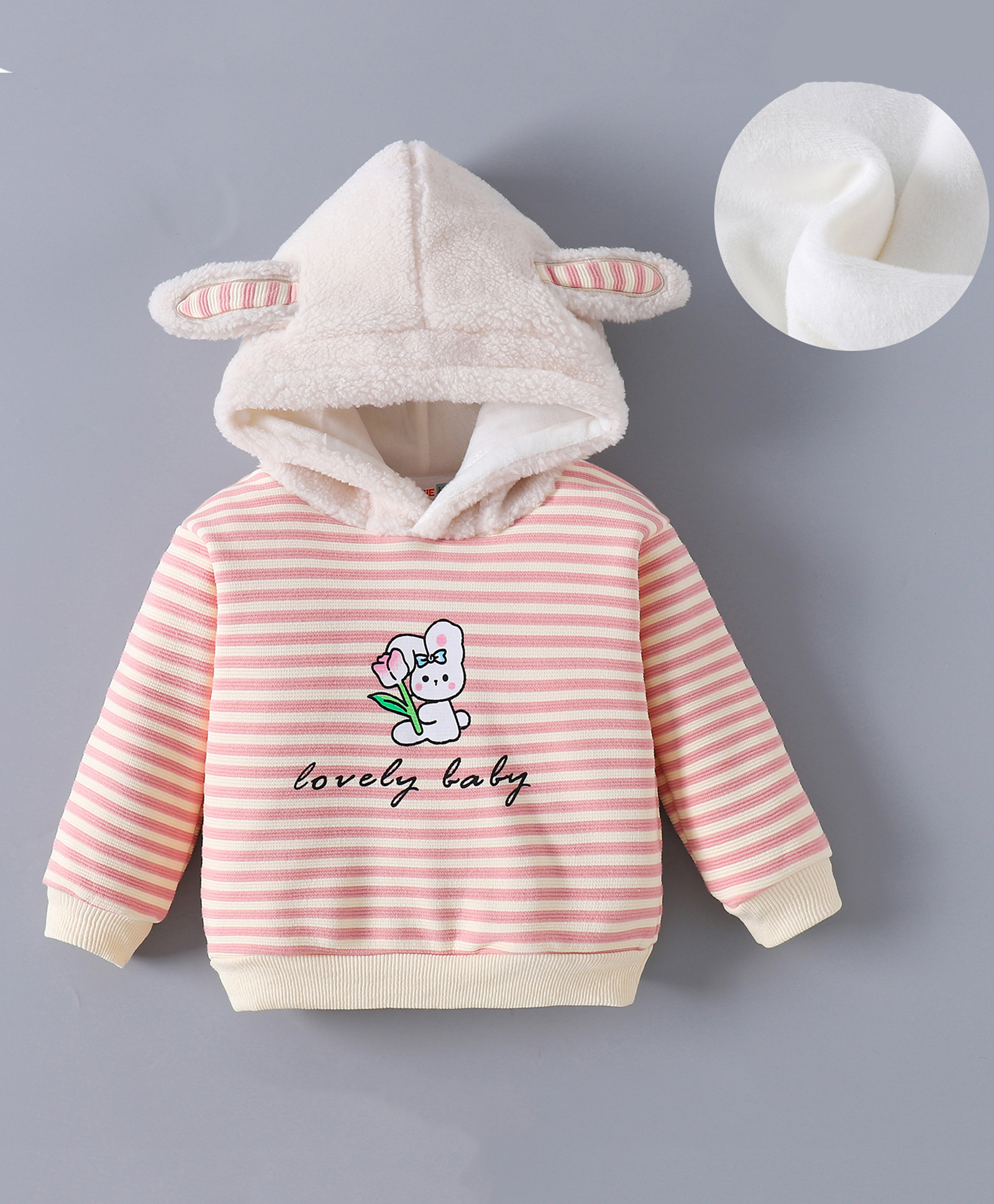 Kookie Kids Full Sleeves Hooded Sweatshirt With Bunny Print & Ears Applique - Pink-picture-34
