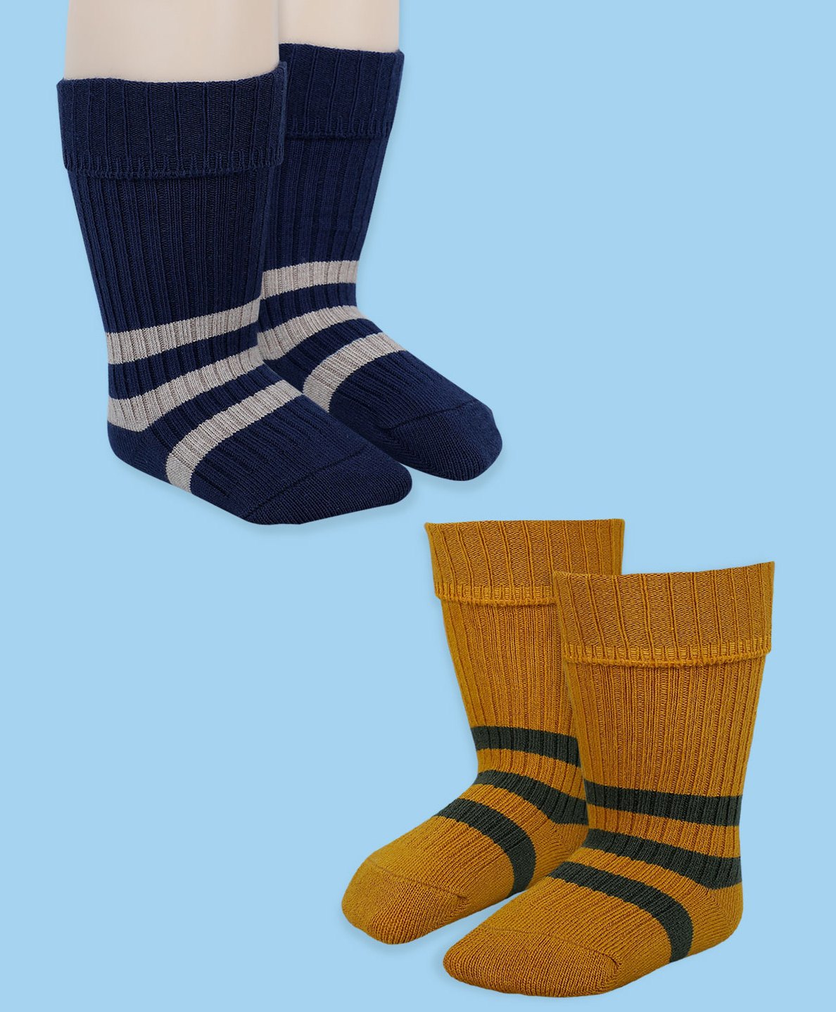 Baby Moo Pack of 2 Striped Ant Skid Socks - Mustard & Blue-picture-12