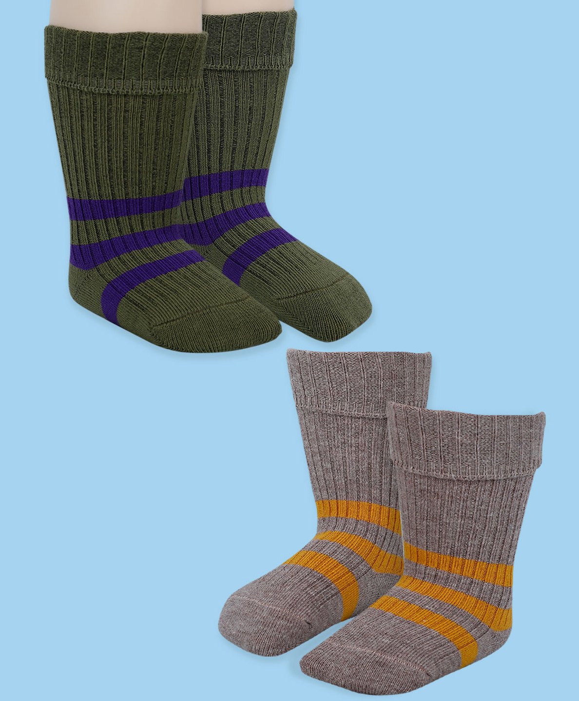 Baby Moo Pack Of 2 Striped Anti Skid Socks  - Green Grey-picture-30