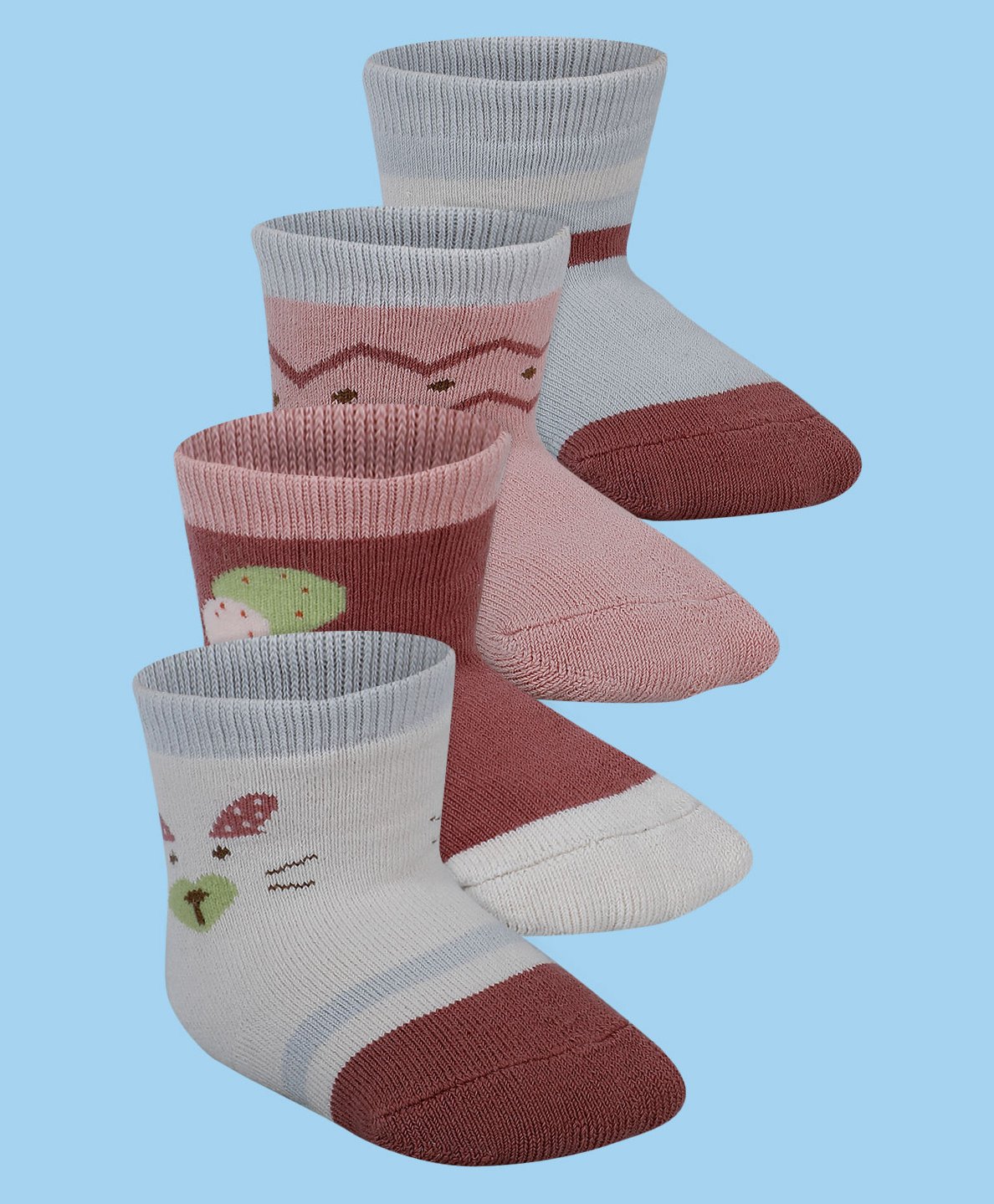 Baby Moo Pack Of 4 Animal Designed  Anti Skid Socks - Red &  White-picture-31