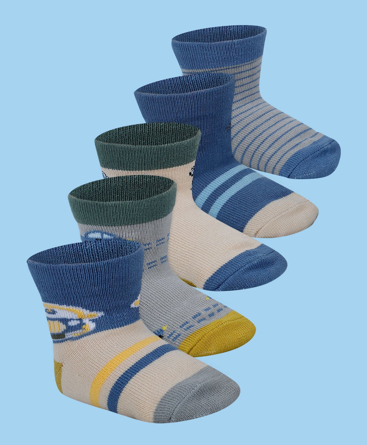 Baby Moo Pack Of 5 Car Printed Socks - Blue & Grey-picture-11