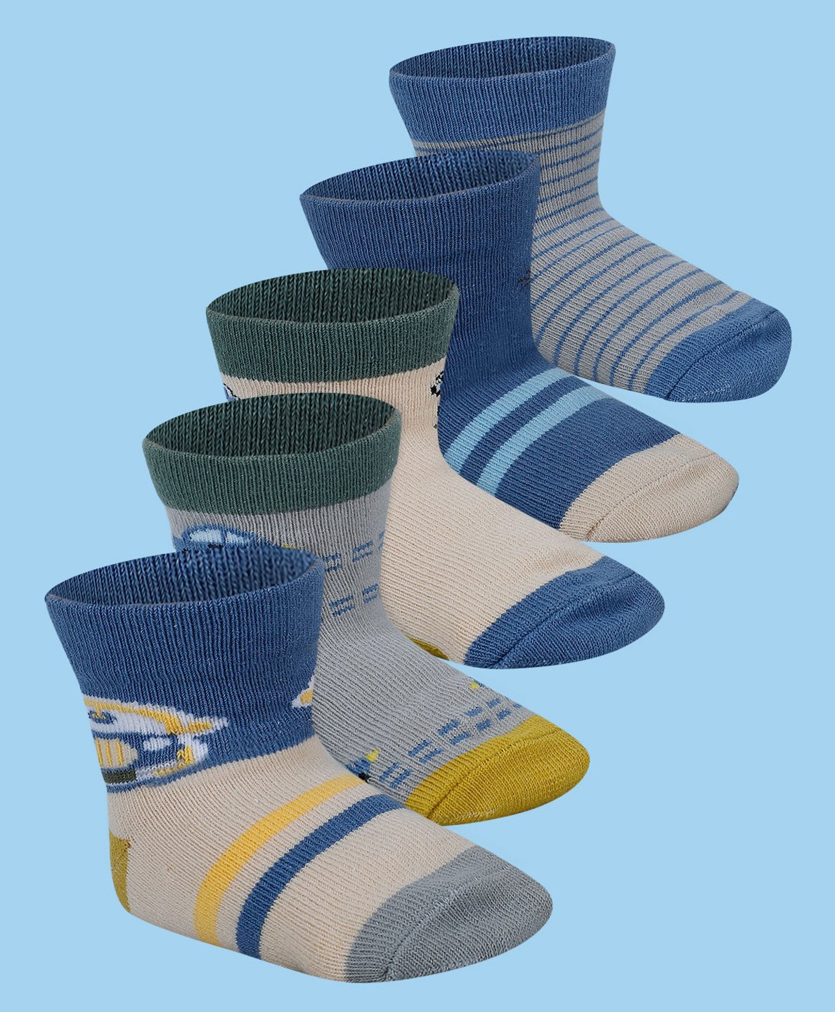 Baby Moo Pack Of 5 Car Printed Socks - Blue & Grey-picture-39