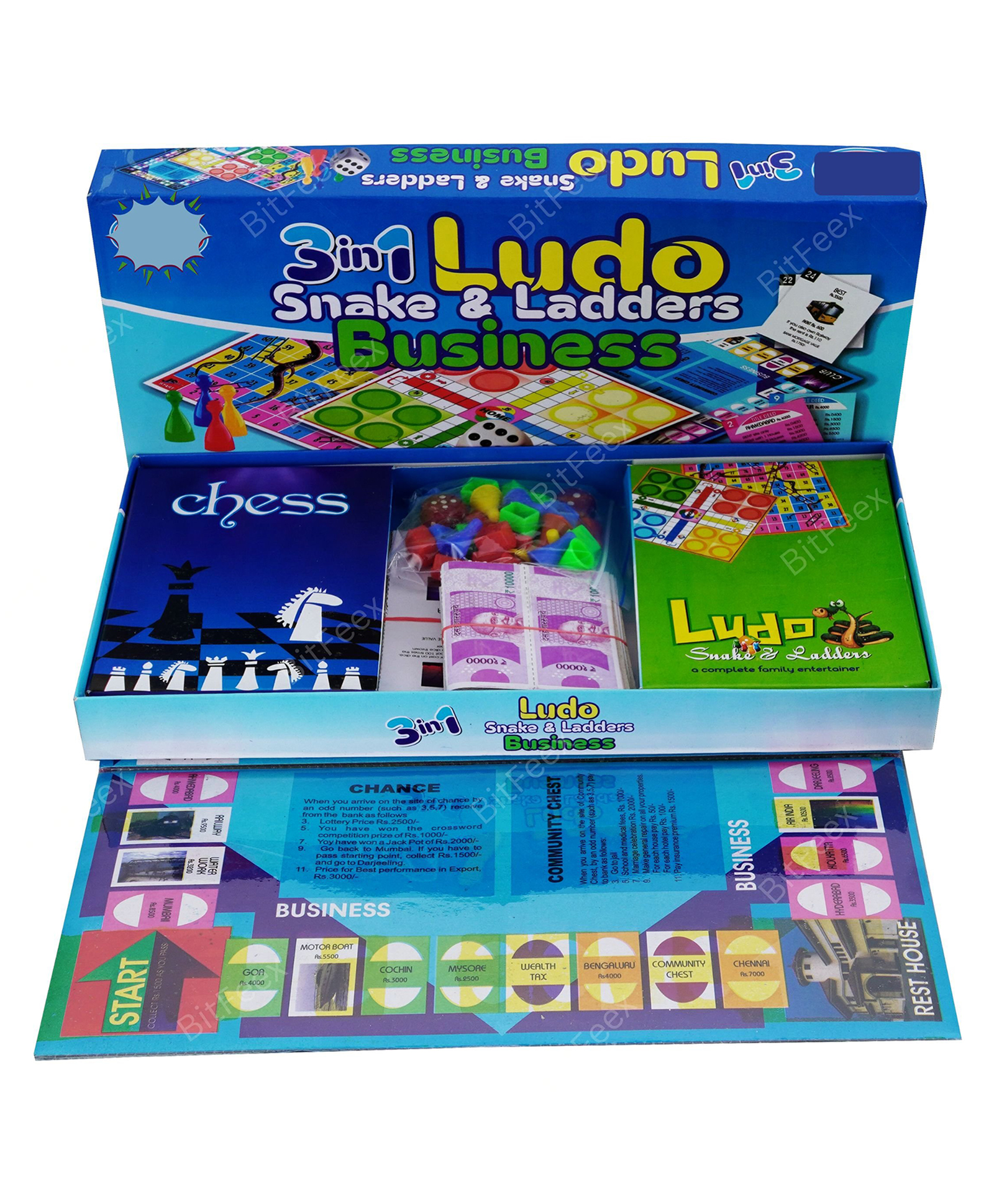 BitFeex 3 in 1 Ludo snake & Ladders Business Board Game Set for Kids - Multicolor-image-46