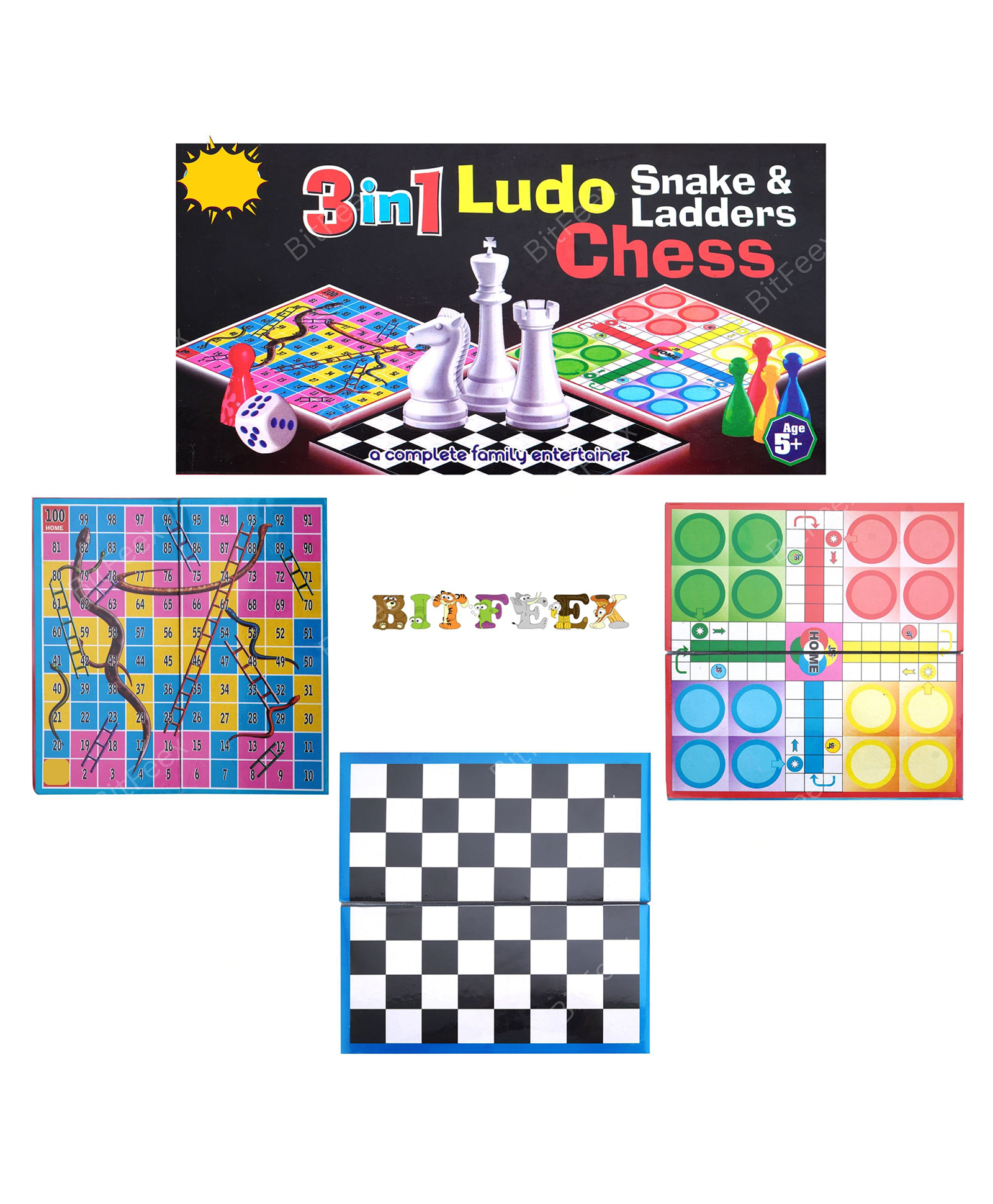 BitFeex  3 in 1 Jungle Ludo Snakes Ladders and Classic Chess Board Game Combo Set - Multicolor-picture-31