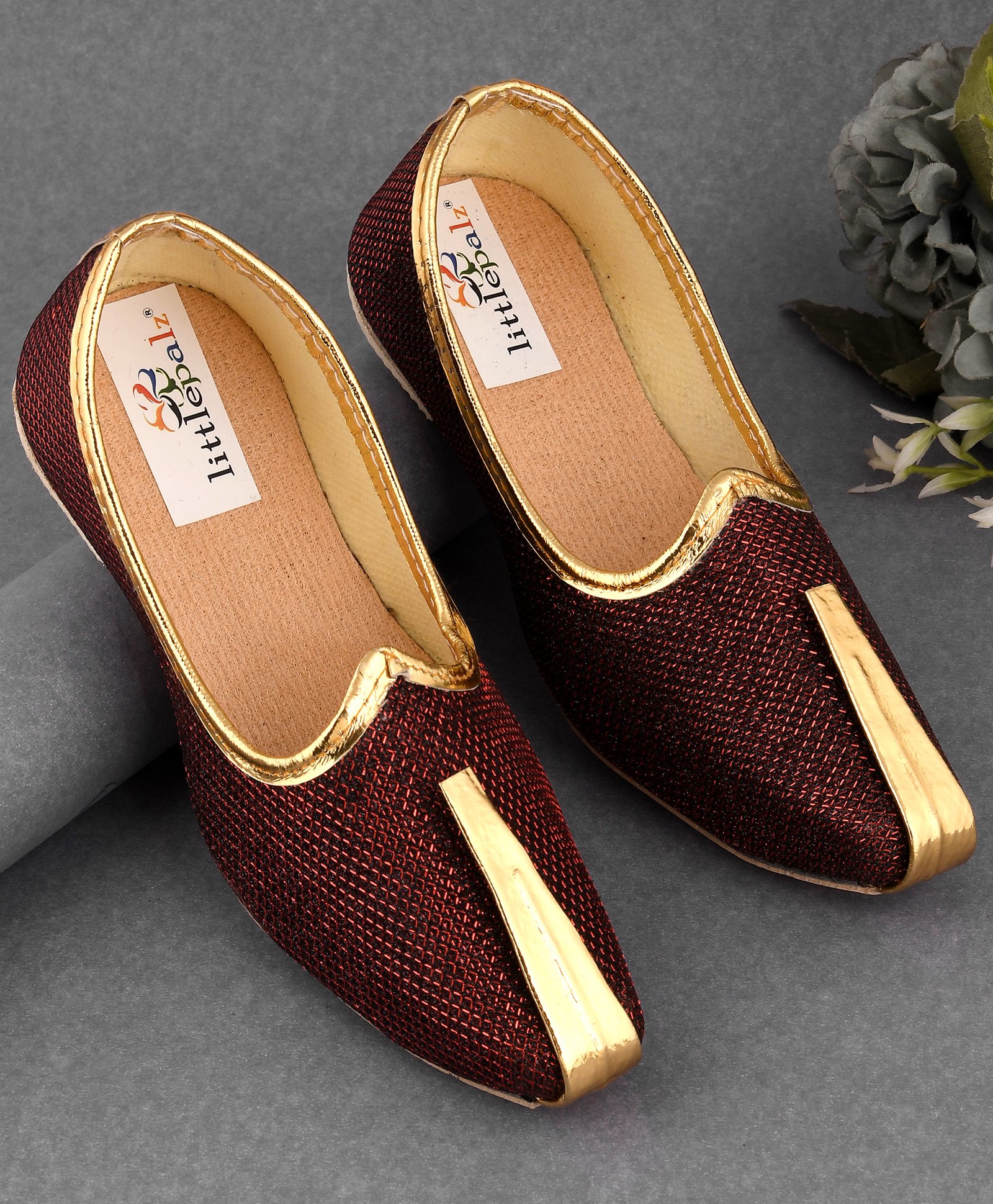 Little Palz Shimmer Detailed Mojaris - Maroon