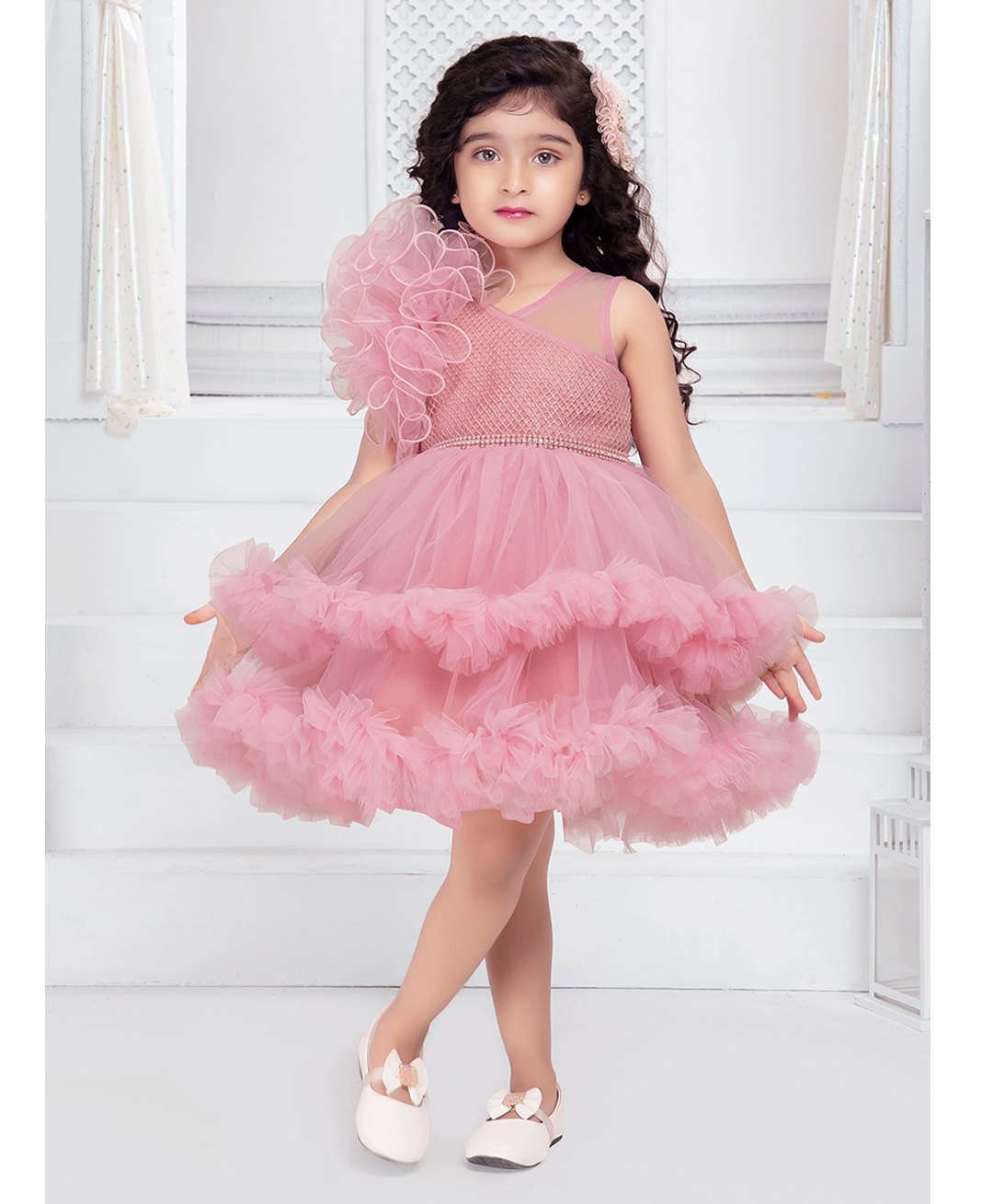 Ministitch Sleeveless FloralDetailed & Shimmered Layered Dress - Onion Pink-picture-16