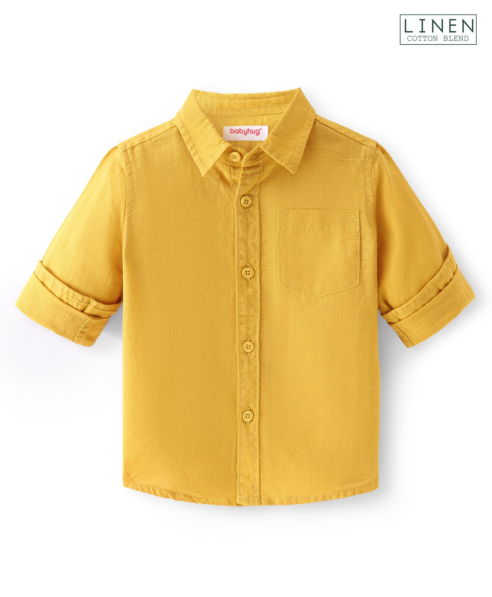 Babyhug Cotton Linen Woven Full Sleeves Regular Collar Solid Shirt - Golden-picture-22