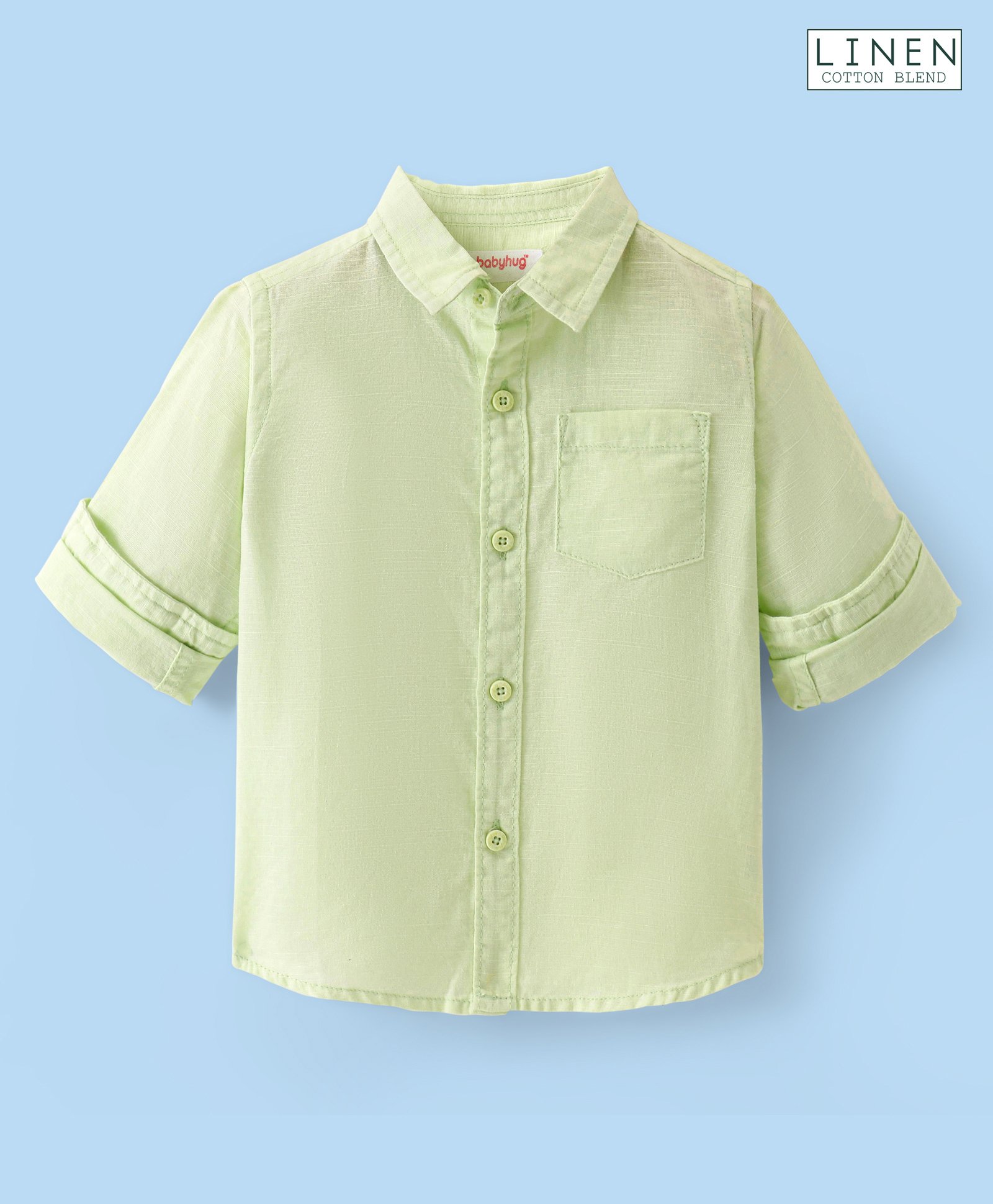 Babyhug Cotton Linen Woven Full Sleeves Regular Collar Solid Shirt - Limegreen-picture-24