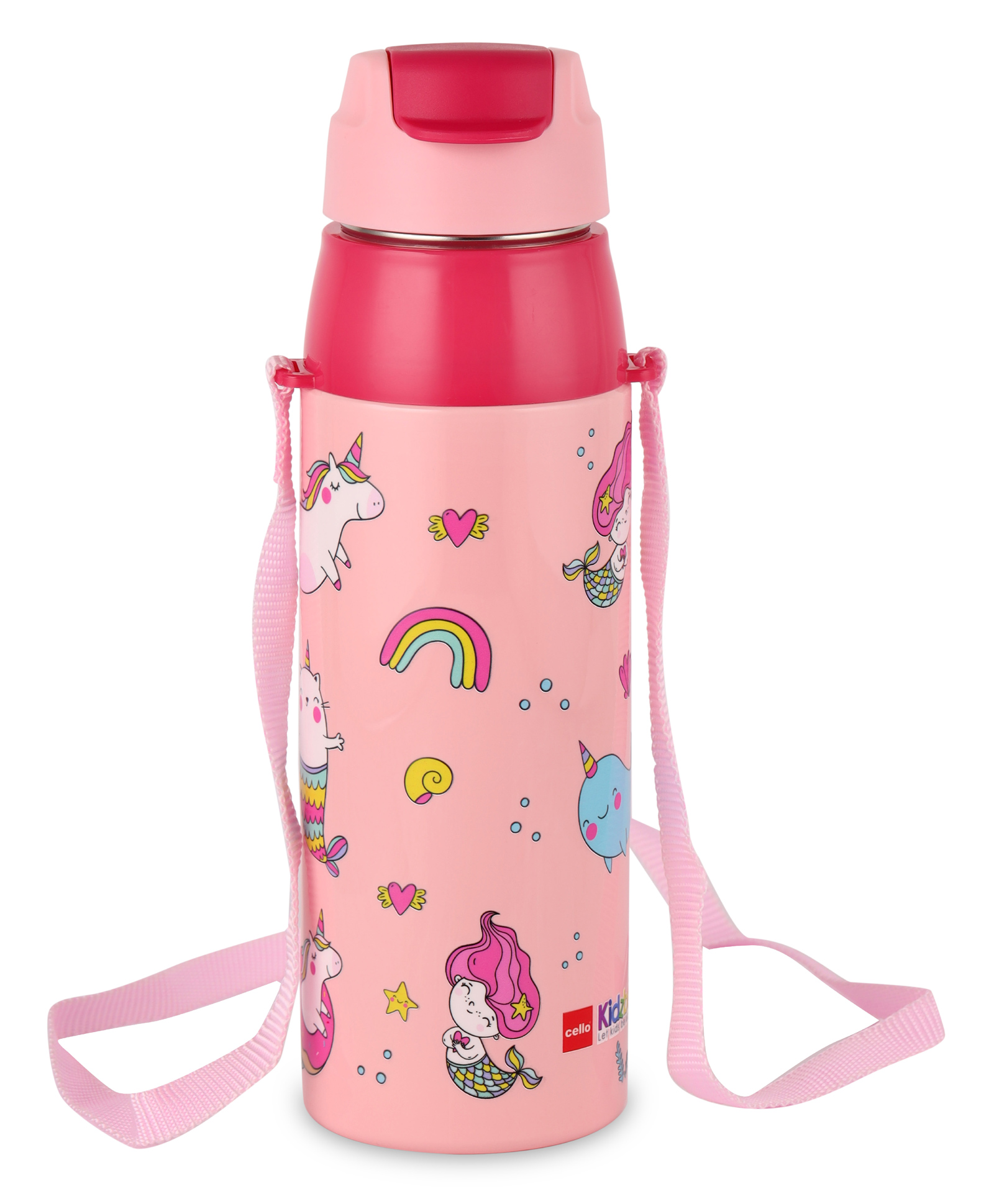 Cello Kidzbee Era 600 Pink Parade Stainless Steel Water Bottle with 3D Printed Touch & Feel Sticker Pink - 520 ml-image-20