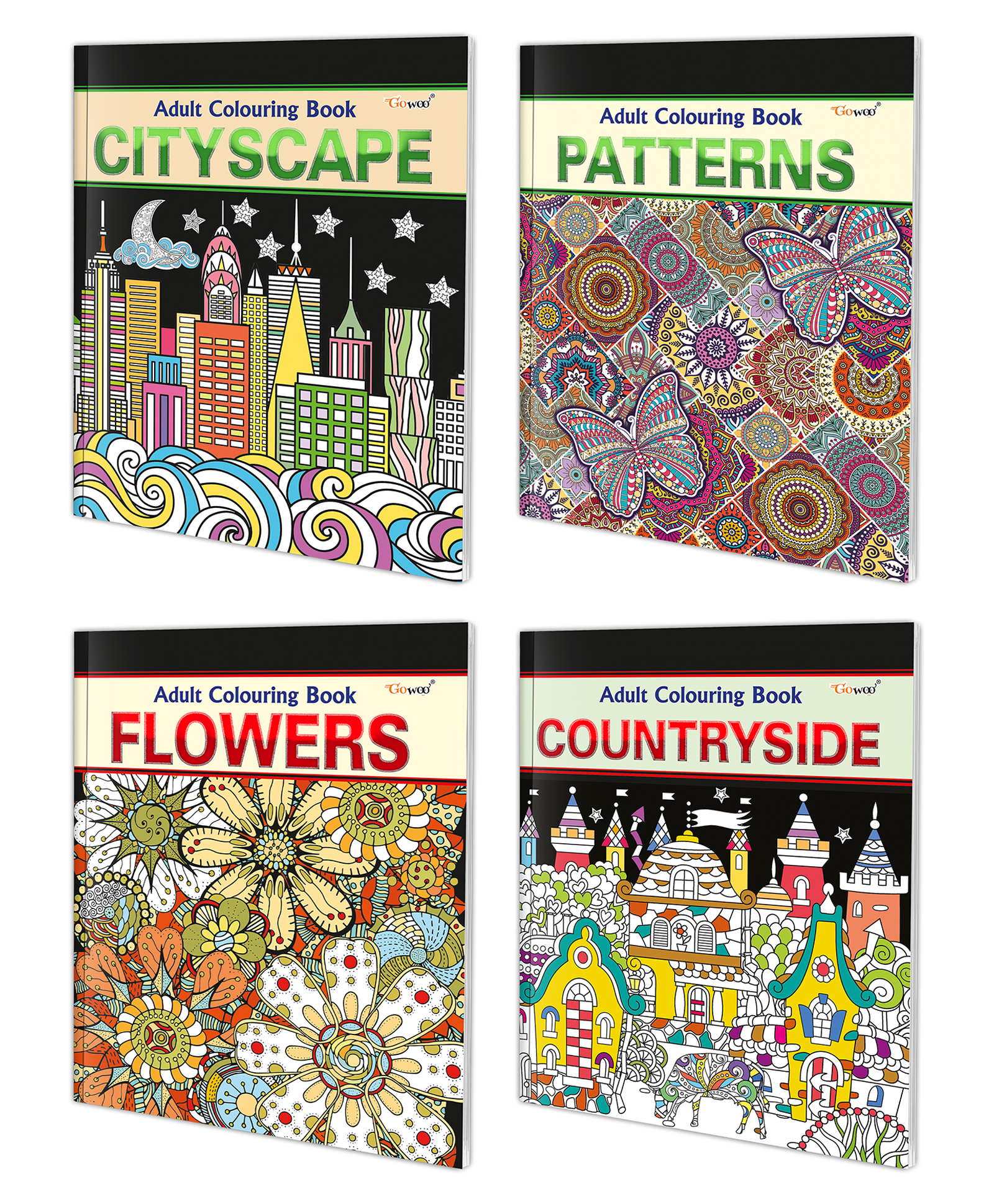 Cityscape, Patterns, Flowers and Countryside - Adult Colouring Book : Art Coloring Book, Relaxing Coloring Art, Mindful Art Coloring, Coloring Book for Adults | Pack of 4 Adult colouring books- English-image-23