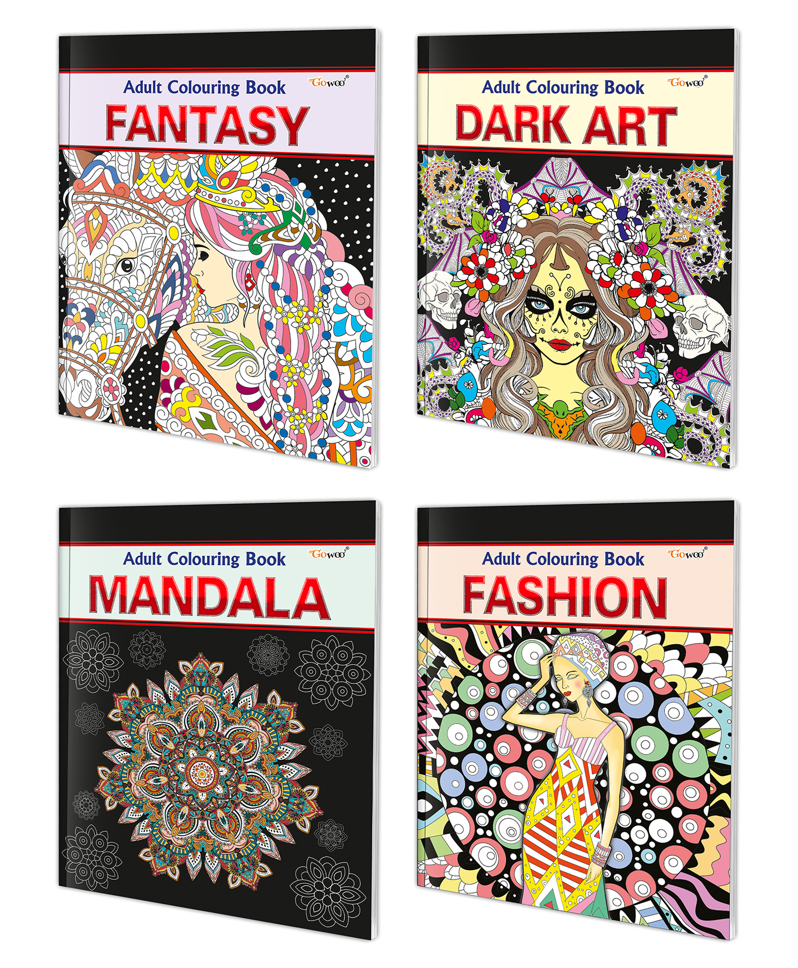 gowoo Fantasy, Dark Art, Mandala and Fashion - Adult Colouring Book : Creative Coloring Fun, Art Therapy Coloring Book, Mindful Coloring Art, Relaxing Art Coloring Book | Pack of 4 Adult colouring books-picture-13