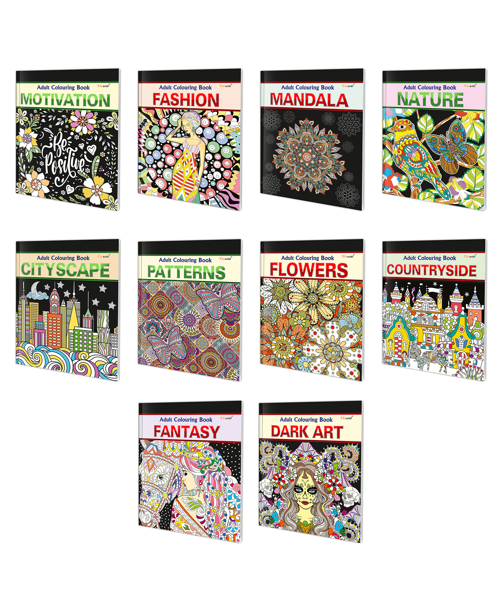 Motivation, Fashion, Mandala, Nature, Cityscape, Patterns, Flowers, Countryside, Fantasy and Dark Art-Adult Colouring Book : Creative Coloring Art, Coloring Book for Adults|Pack of 10 Colouring Books- English-image-38