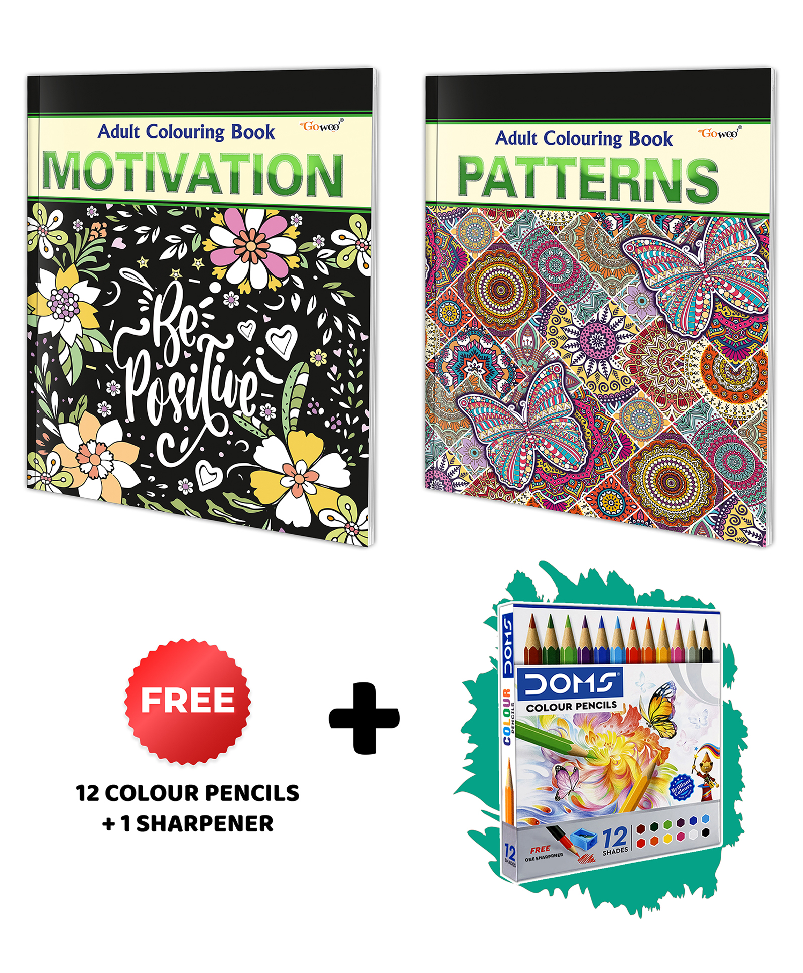 GOWOO Motivation and Patterns - Adult Colouring Book with 12 Colour Pencils + 1 Sharpener : Creative Coloring Fun, Coloring Art kit, Coloring Book for Adults | Pack of 2 Adult Colouring Books- English-image-47