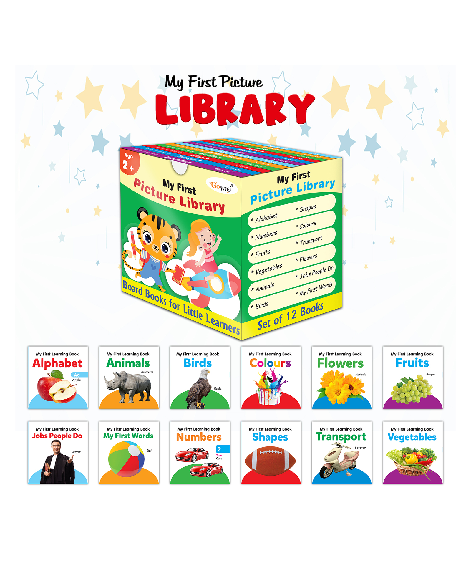 My First Picture Library Box Of 12 (Pre-School Books) | Gift Set For Kids in Green : Kids Educational Board Book, Preschool Kids Books, Educational Board Book Collection-image-5