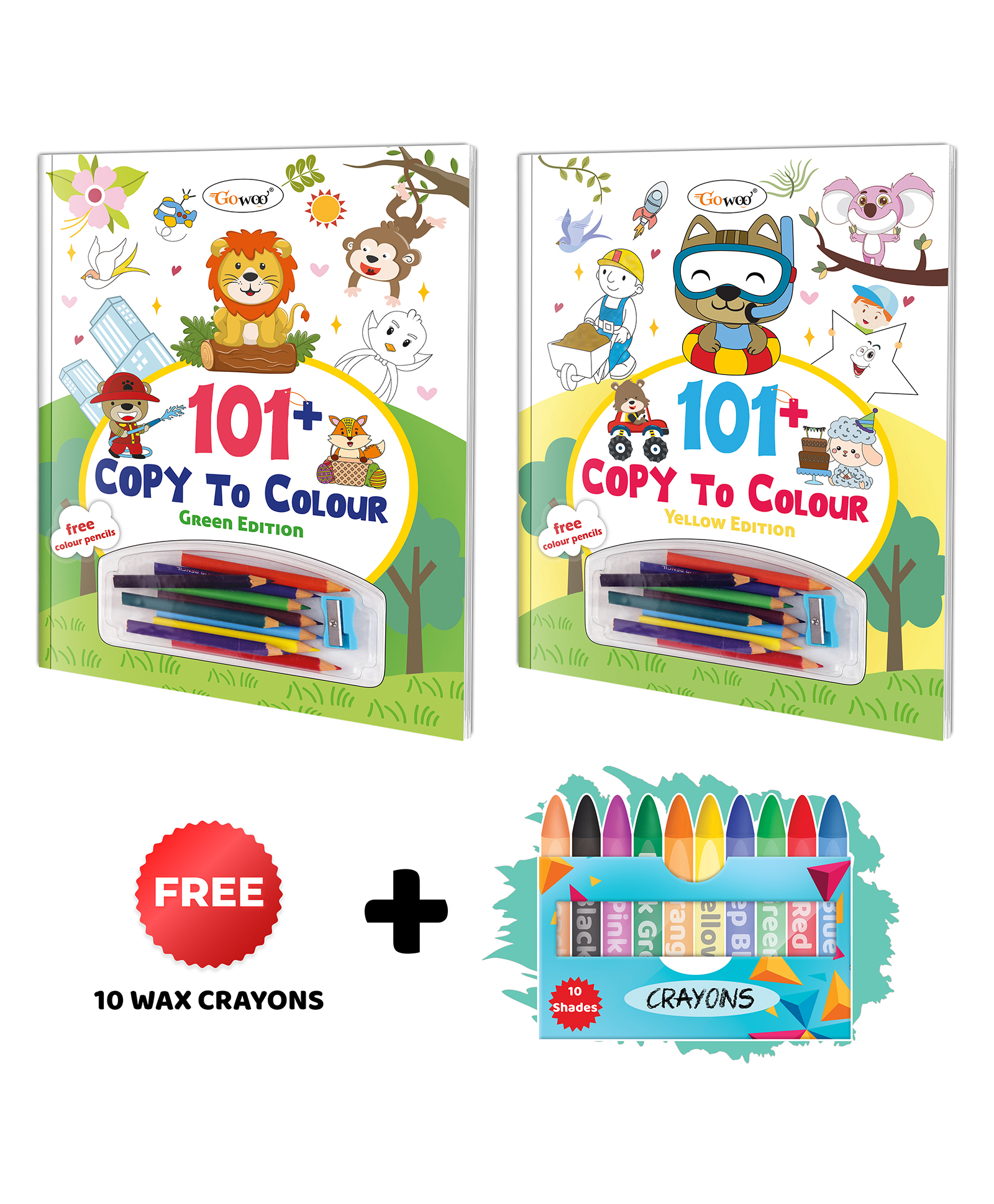 101+ Copy to Colour - Green and Yellow Edition with 10 wax crayons : Coloring Fun for Kids, Children Learning Coloring Book, Educational Coloring Fun | Combo of 2 Copy to Colour Books - English-image-36