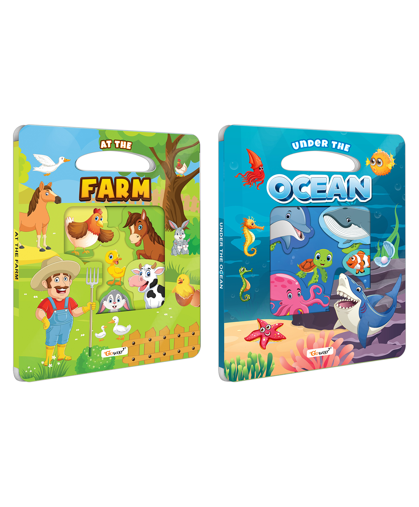 At the Farm and Under the Ocean Window Cut Board Book : Learning board book, Picture learning book, Die cut shape board book, Board Book for Toddlers | Combo of 2 Die Cut Shape Board Books-image-25