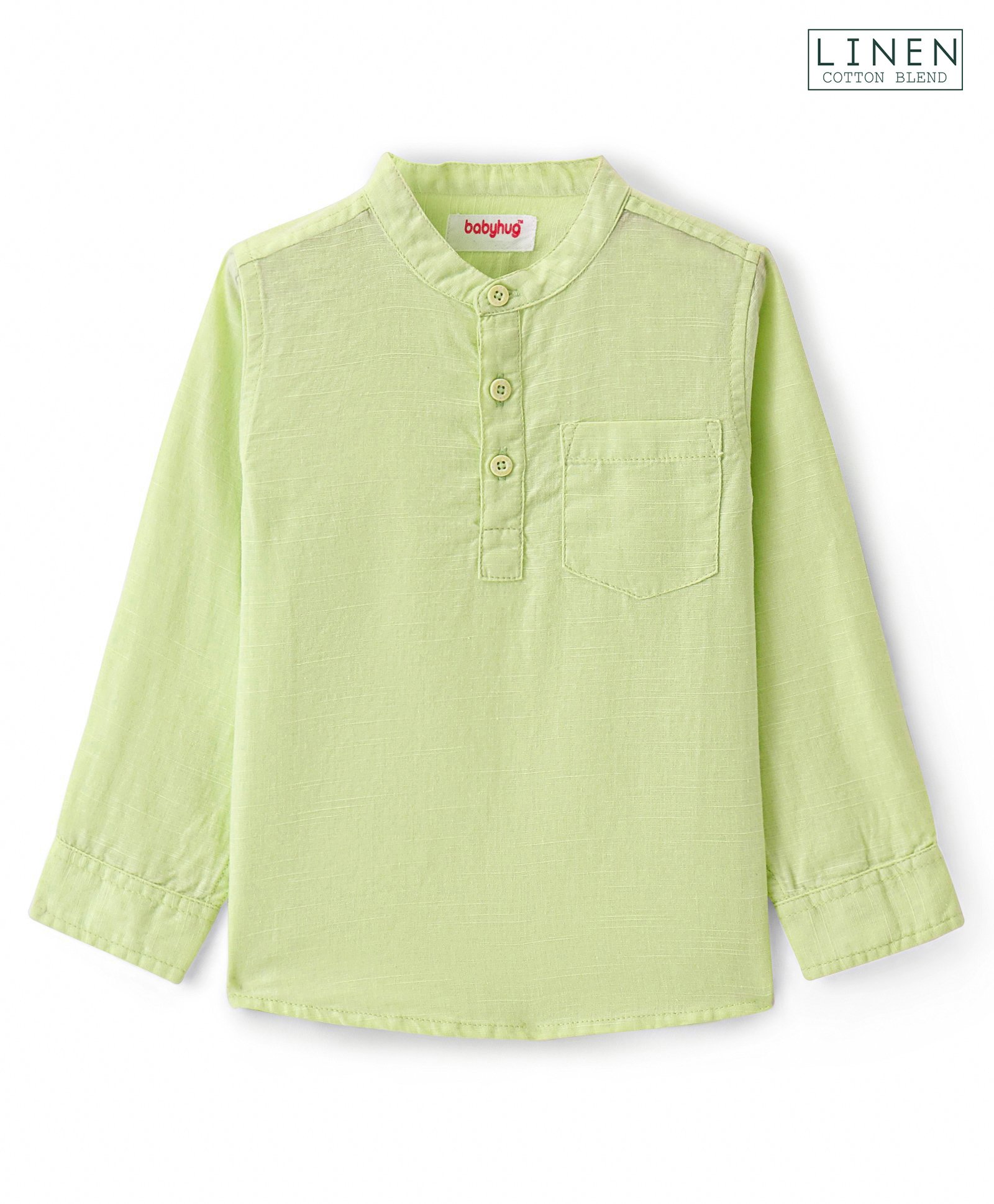 Babyhug Cotton Linen Woven Full Sleeves Mandarin Collar Solid Kurta Shirt -Lime-picture-21