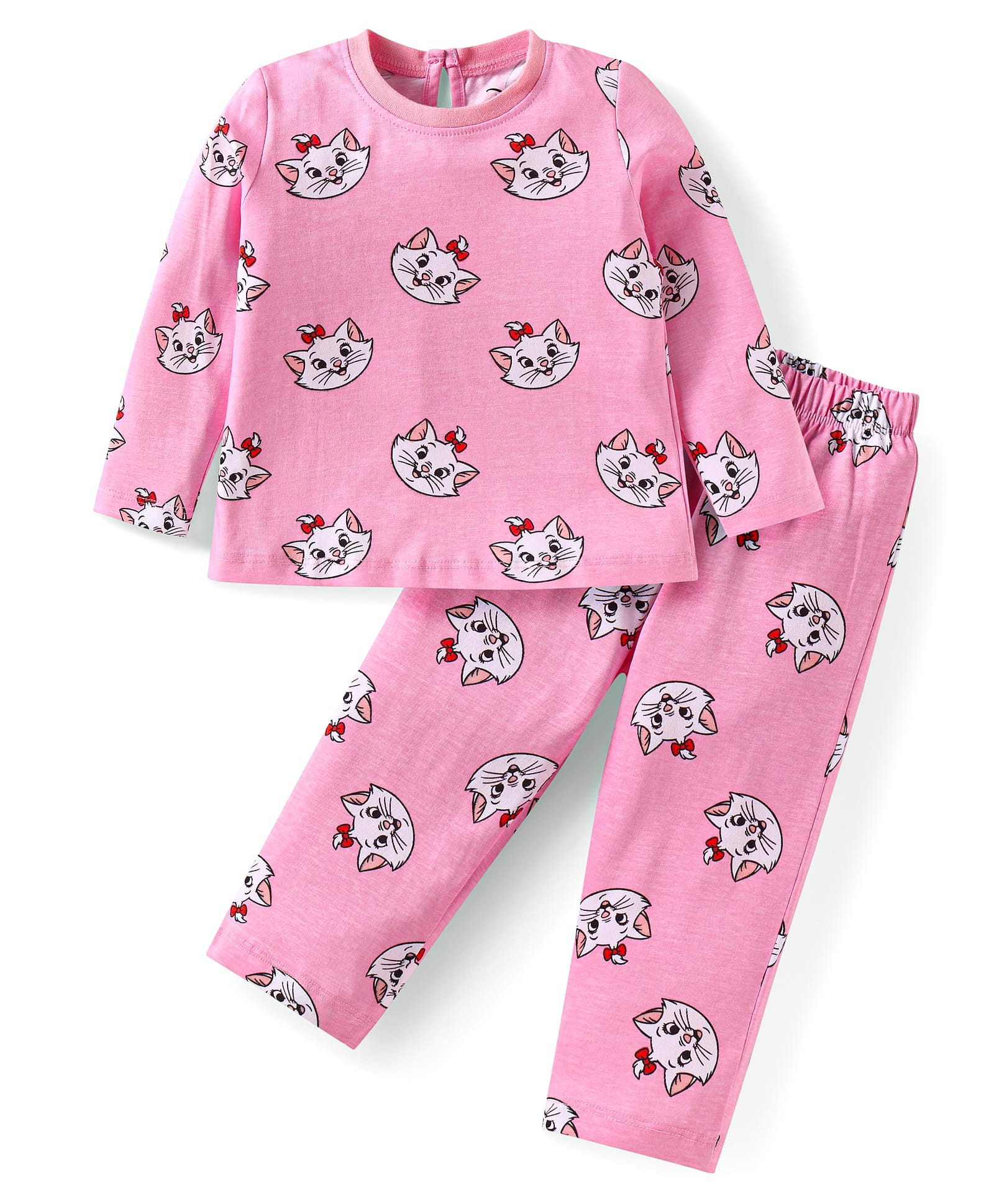 Babyhug Disney Interlock Knit Full Sleeves Night Suit With Aristocats Marie Graphics - Pink-picture-17