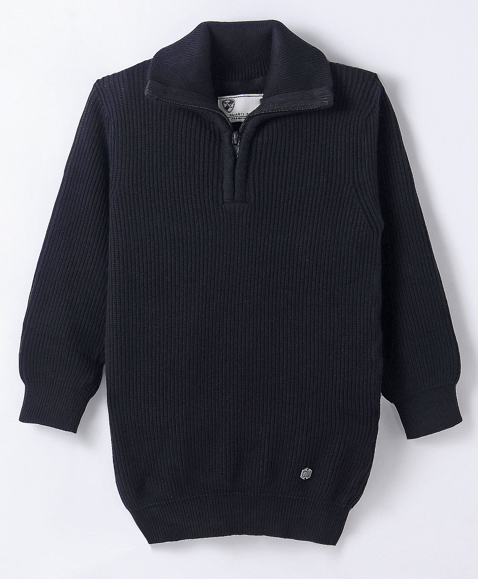 Smarty Boys 100% Cotton Flatknit Full Sleeves Pullover Sweater With Polo Neck & Solid Colour - Black-image-5