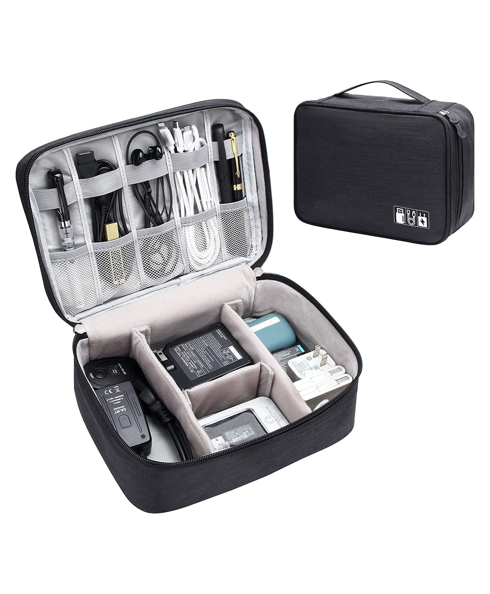 House of Quirk Electronics Accessories Organizer Bag Universal Carry Travel Gadget Bag for Cables Plug-Dark Blue-picture-49
