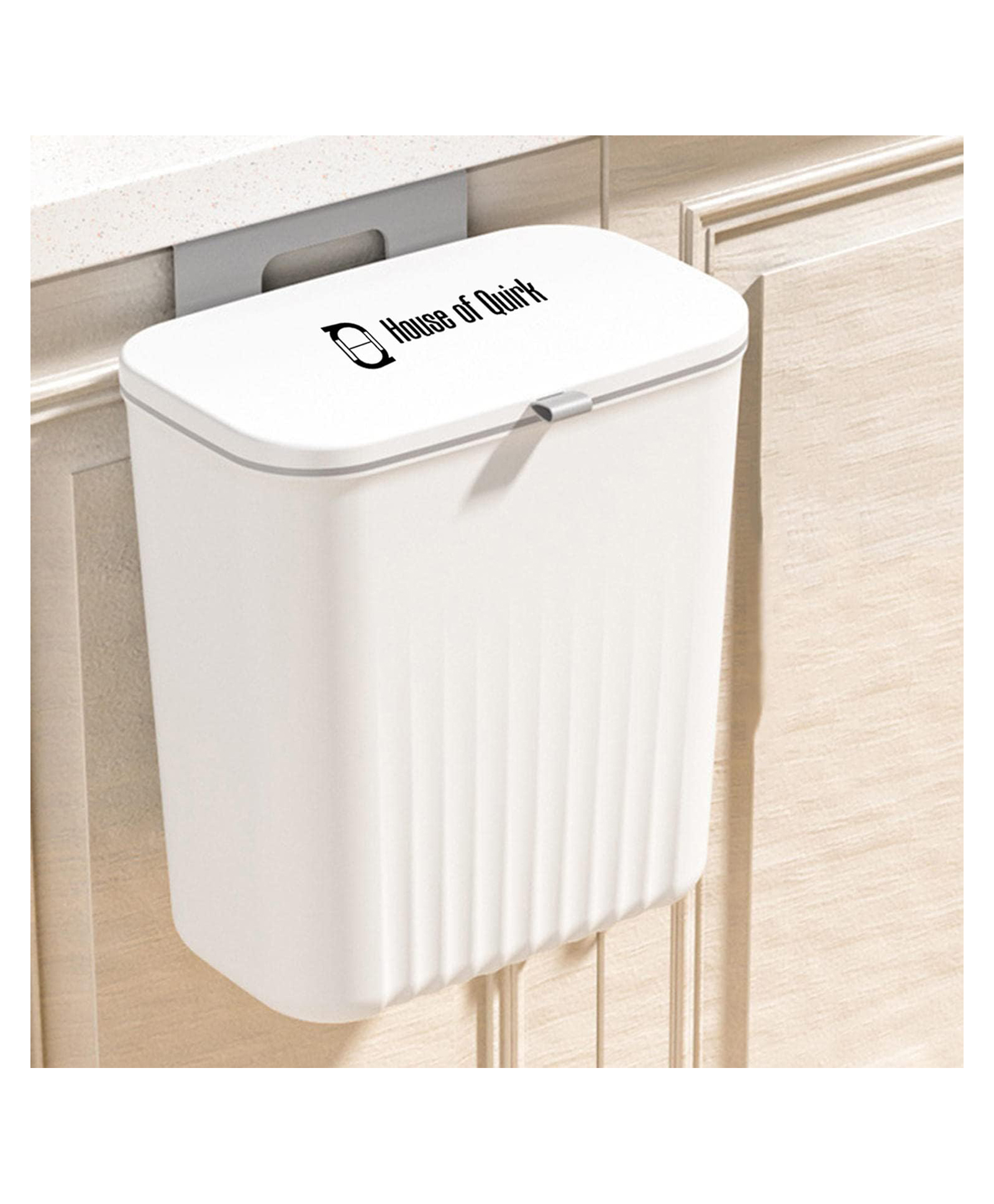 House of Quirk Hanging Kitchen Trash Can With Lid 9 Litre Double-Sided Open Lid Design Kitchen Cabinet Door Hanging Wall Storage Bucket-White-image-49