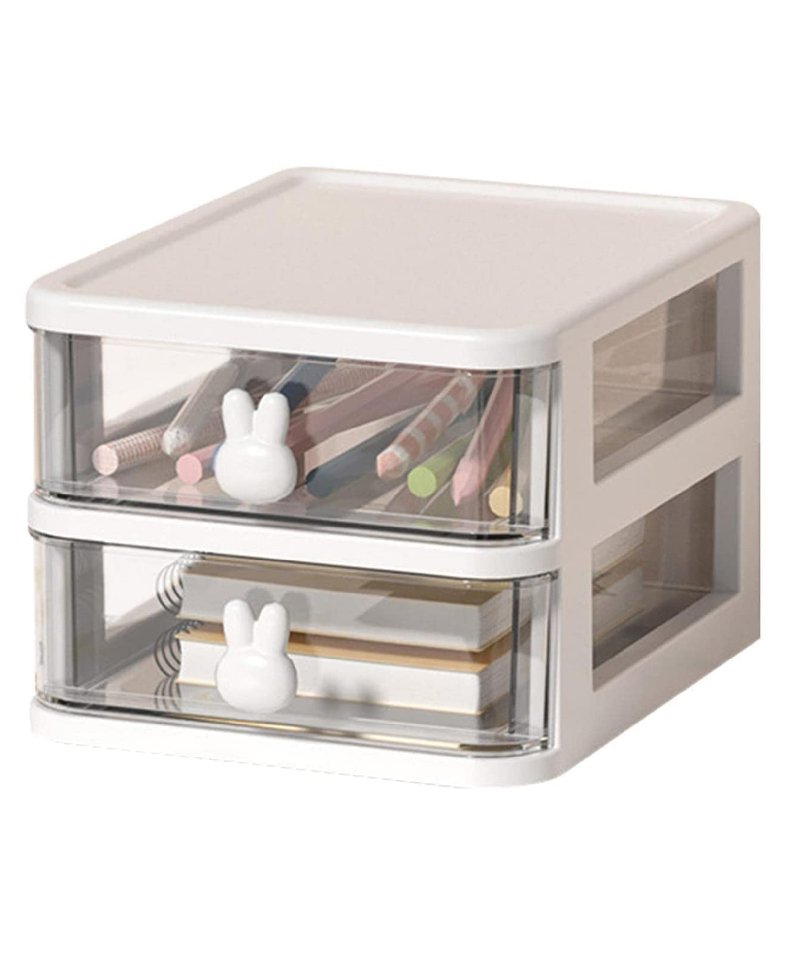 House of Quirk 2 Tier Transparent Cosmetic Jewelry Box Office Desktop Drawer Storage Box Plastic Multi Layer Small Storage Box-White-picture-16