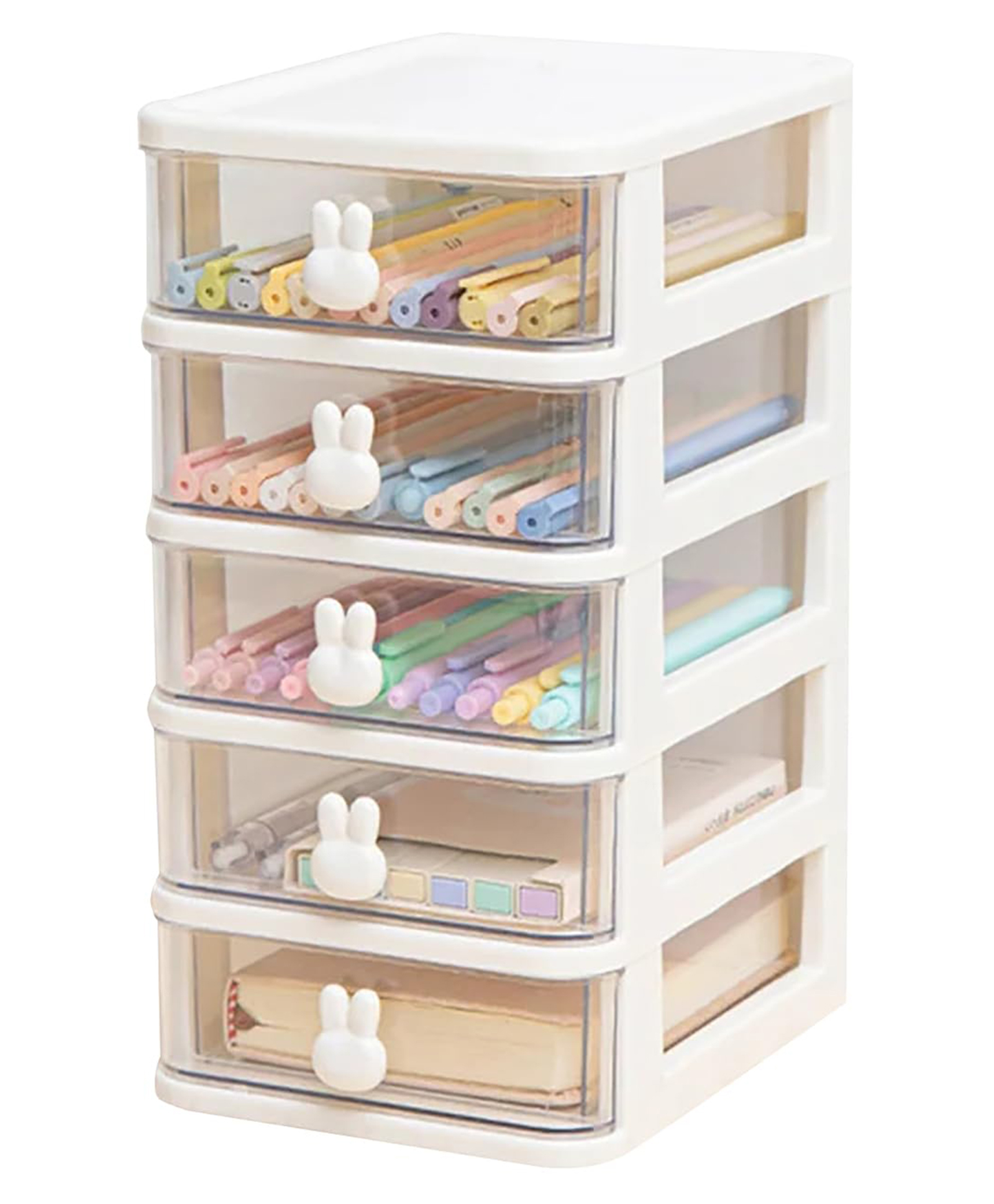 House of Quirk 5 Tier Transparent Cosmetic Jewelry Box Office Desktop Drawer Storage Box Plastic Multi Layer Small Storage Box-White-picture-23
