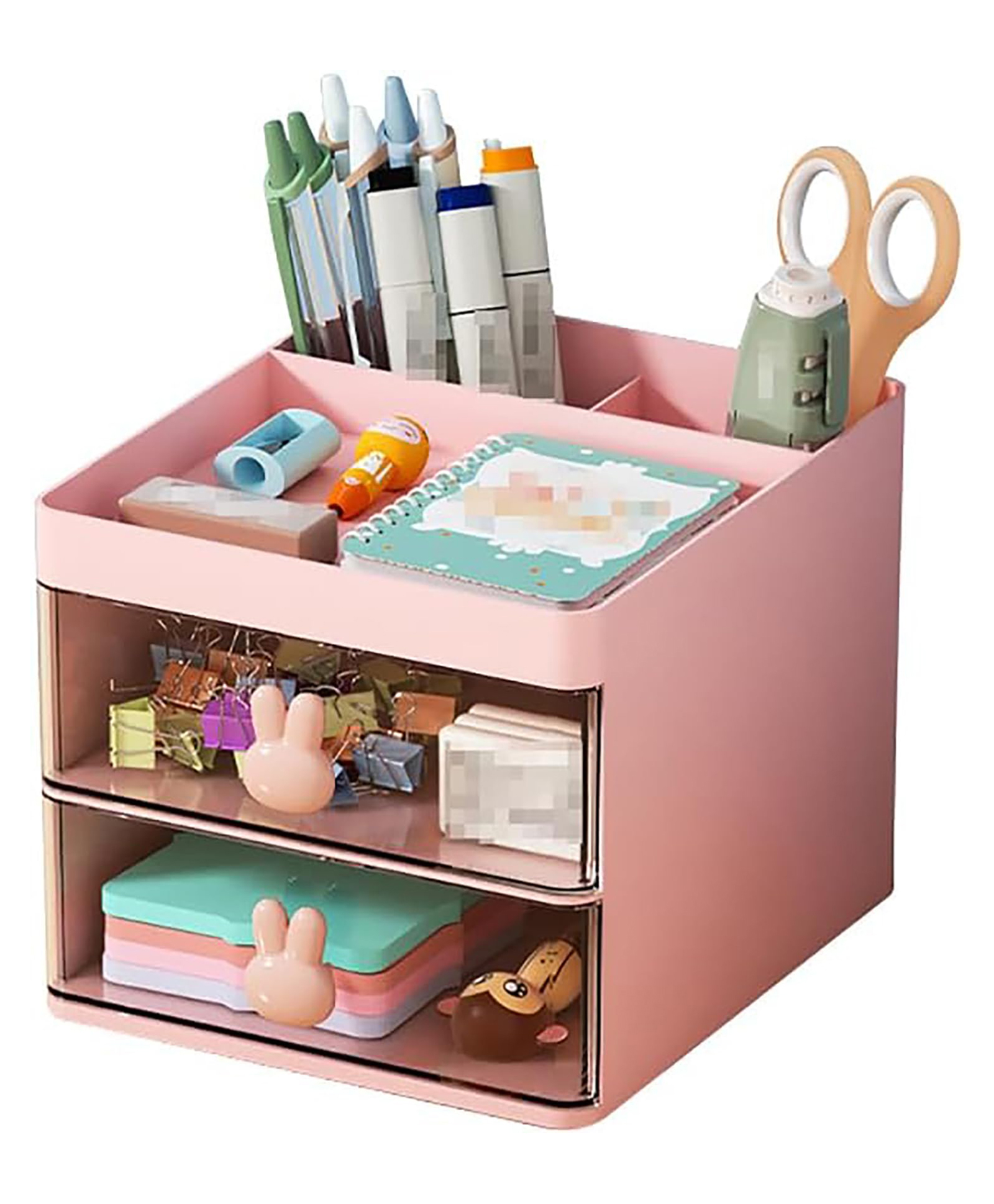 House of Quirk 2 Tier Transparent Cosmetic Jewelry Box Office Desktop Drawer Storage Box Plastic Multi-Layer Small Storage Box-Pink-picture-29