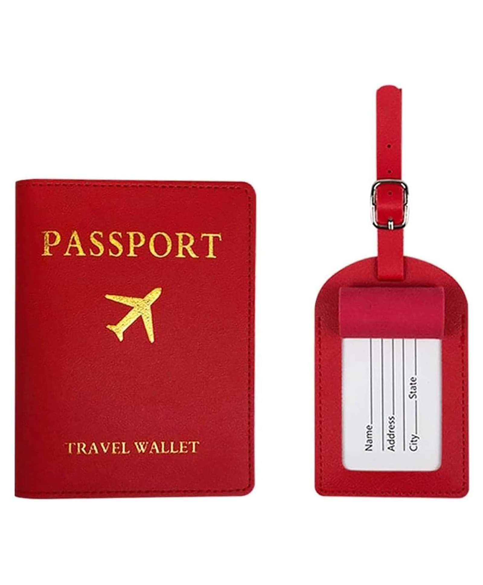 House of Quirk Luggage Tag and Passport Protector Set Plane Pouch Passport Suitcase Identification Leather Tag Luggage Bag-Red-picture-10
