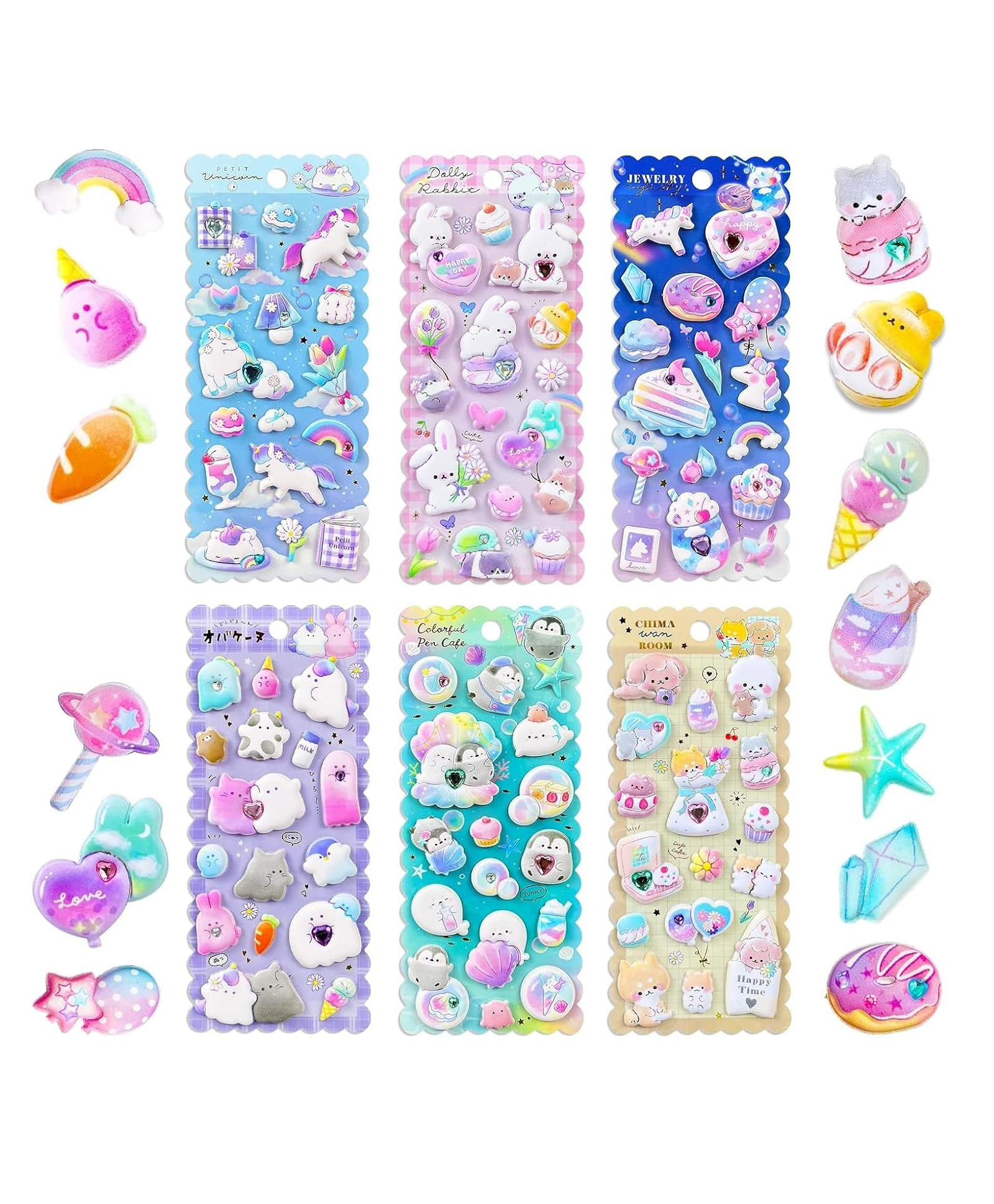 Bunie Cute Kawaii Puffy Stickers Set  Pack of 6 Sheets Multicolor-picture-19