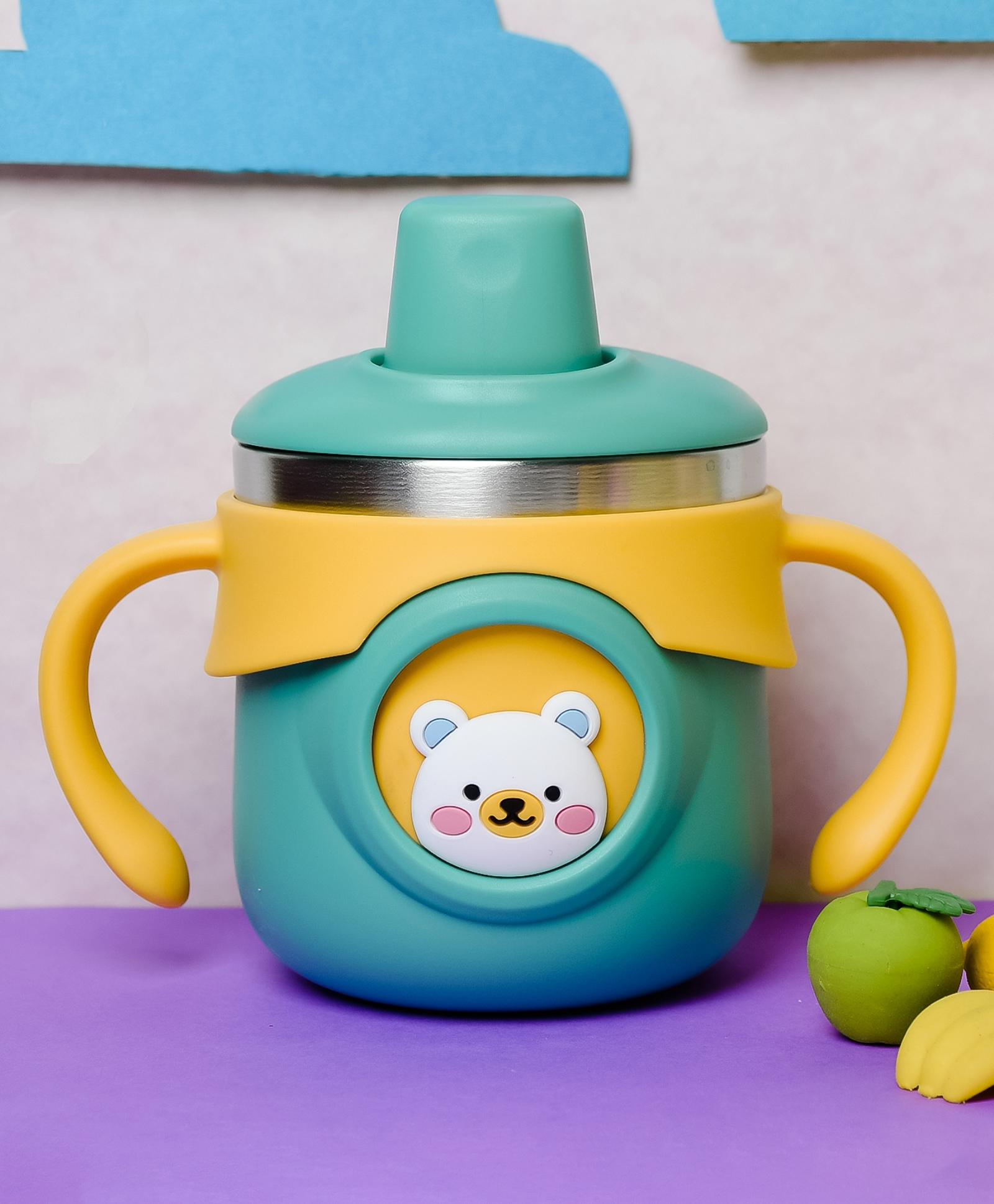 THE LITTLE LOOKERS Stainless Steel Insulated Hot & Cold Sipper Bottle for Kids/Double Wall & Vacuuming/Sipper Cups with Straw/Travelling Water Bottle for Kids with Straw (Green - 260ml)