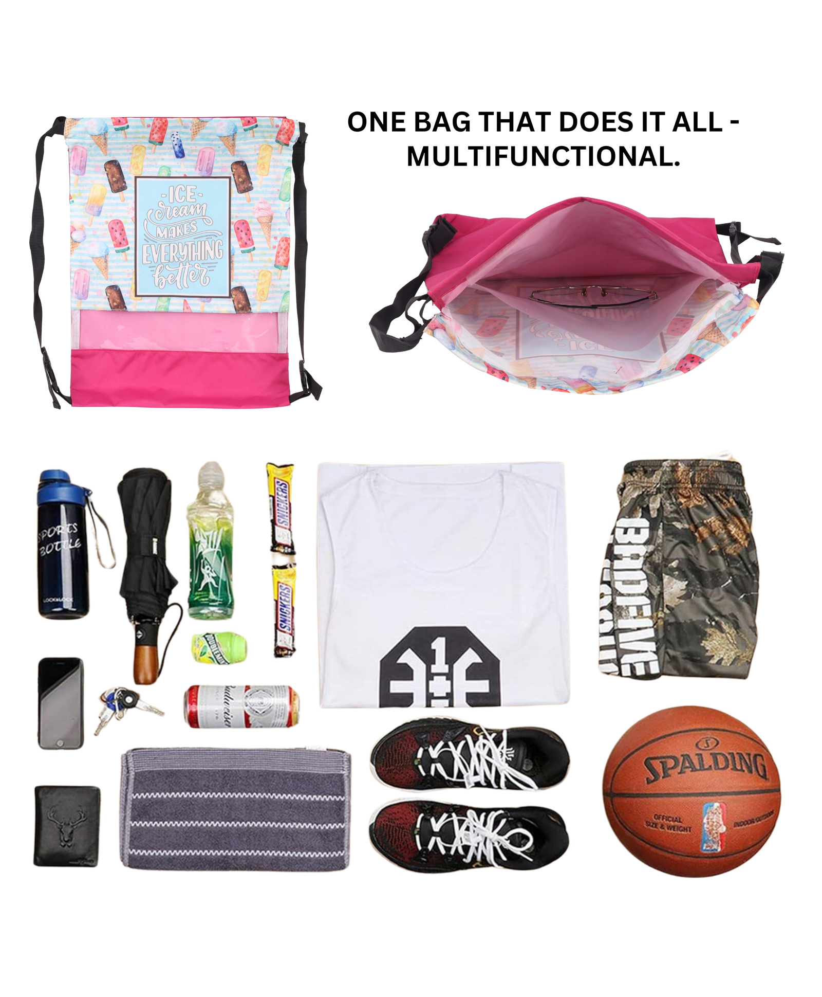 Echo Boomers Ice Cream Print Drawstring Bag  Water-Resistant, Adjustable Straps, Spacious Main Compartment-picture-27