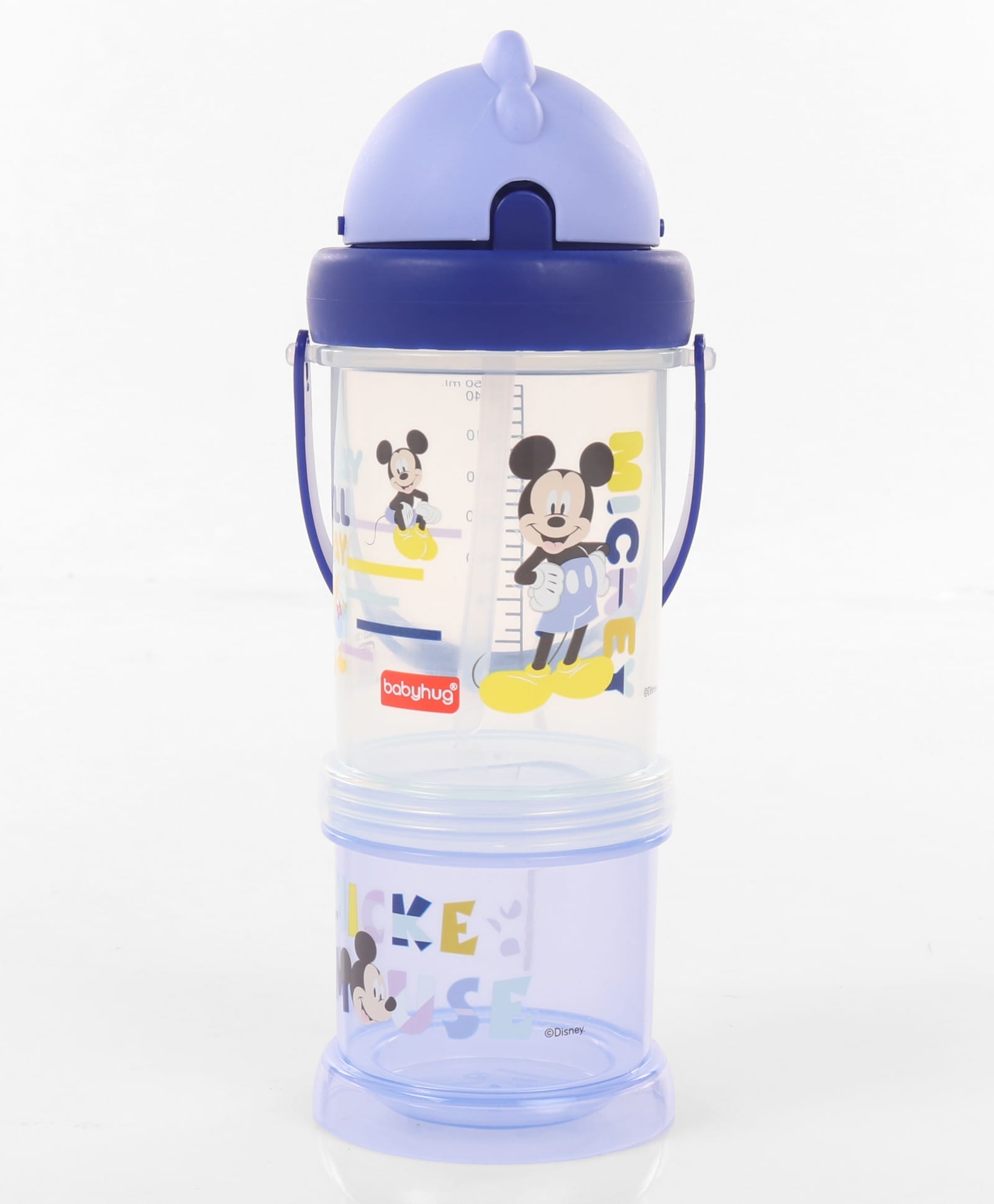 Babyhug Disney Mickey Mouse Print Straw Sipper With Snack Container Blue - 300 ml-image-36