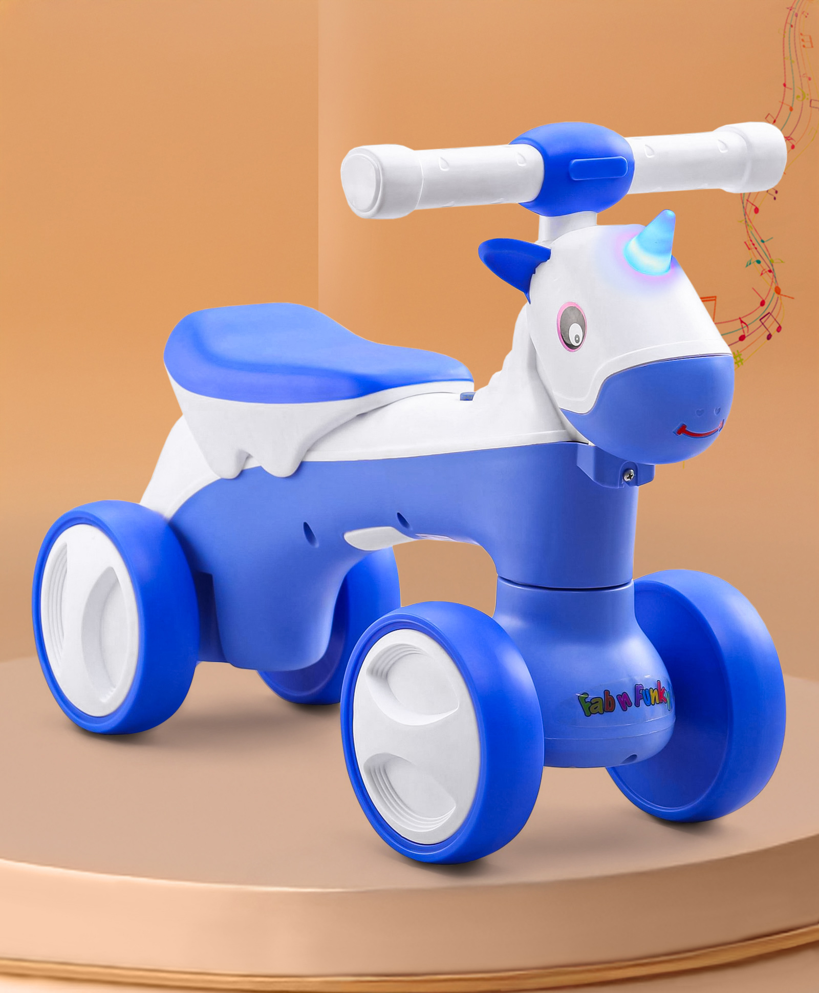 Baby Unicorn Horse Rider Manual Push Ride on With Led Lights & Music -Blue-image-45