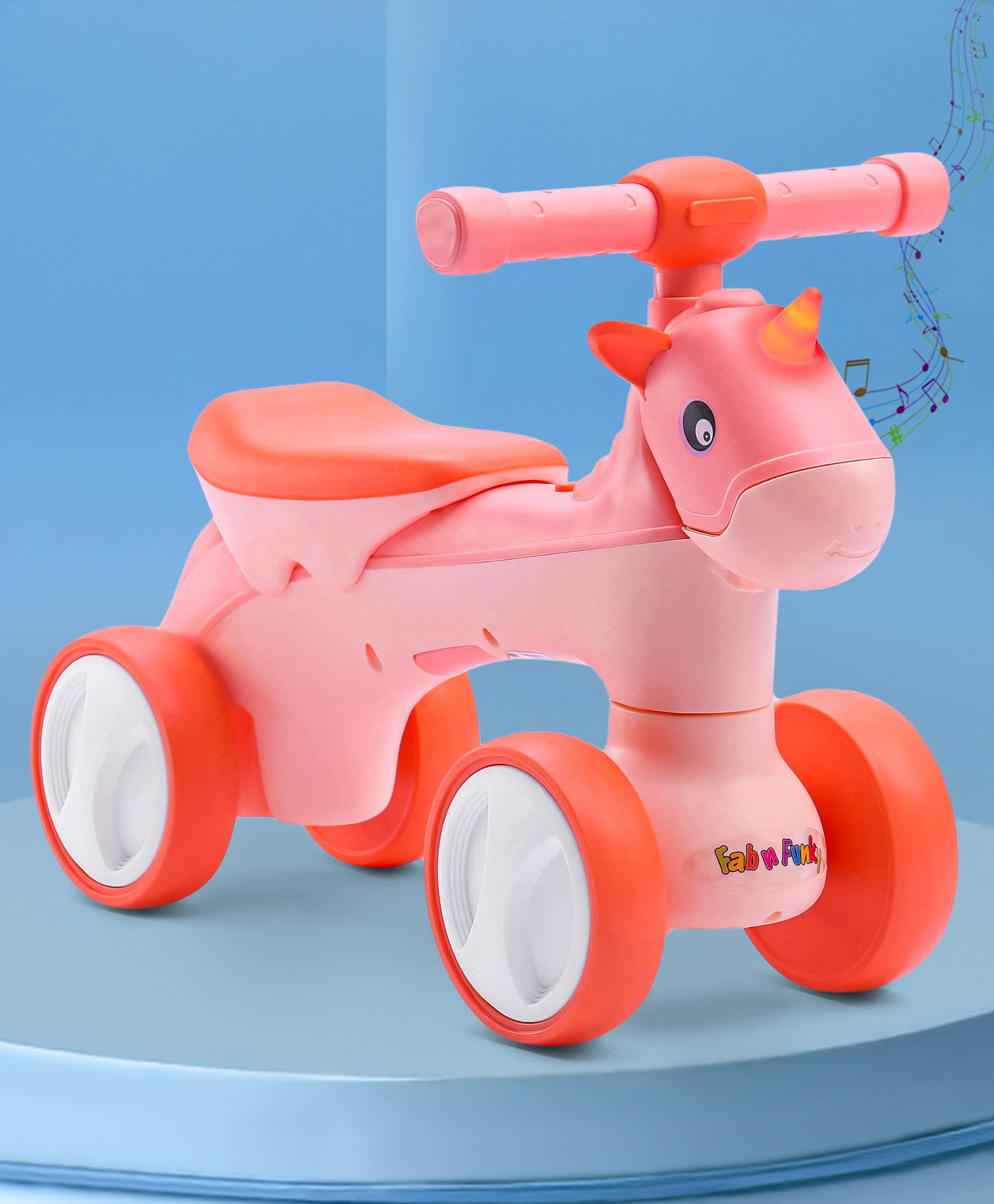 Baby Unicorn Horse Rider Manual Push Ride on With Led Lights & Music -Pink-image-7