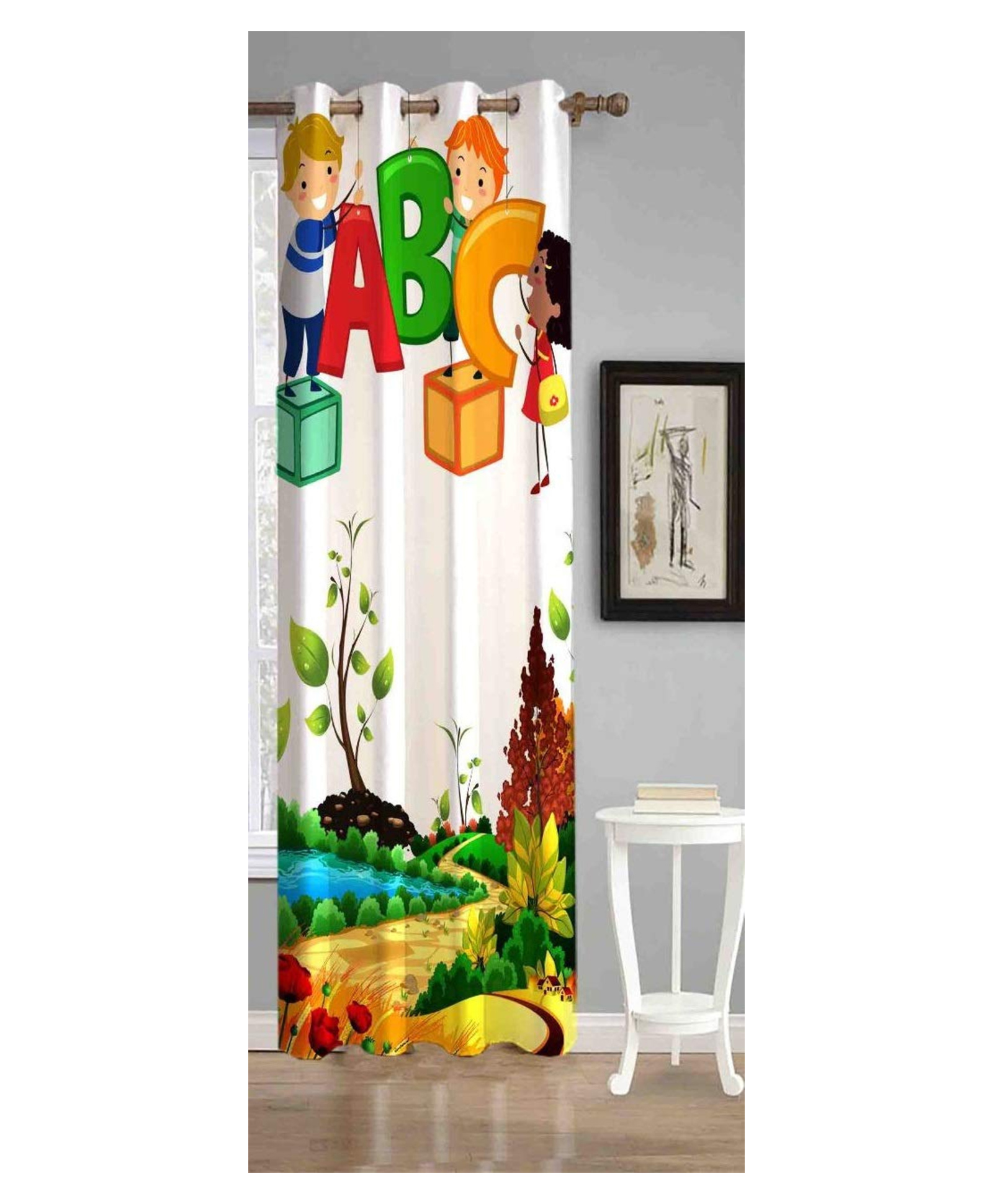 Filymore Curtains for Kids Room/play School Cartoon Yellow and White Colors Cartoon Design Parde 7x4 Feet Long Set of 1, Door Curtain-image-42