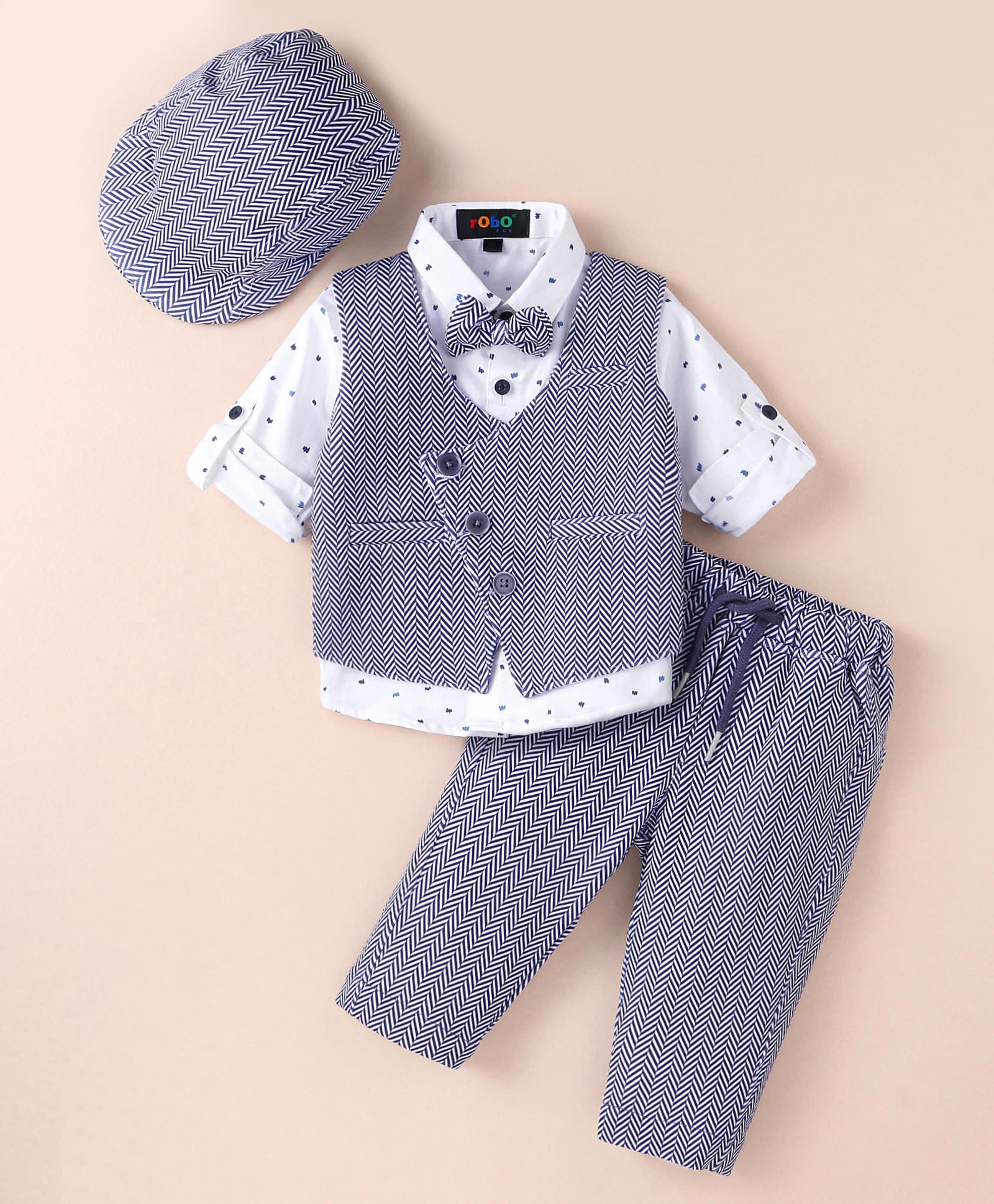 Robo Fry Lycra Knit Full Sleeves Printed 3 Piece Party Suit with Cap & Hat - Lilac-image-2
