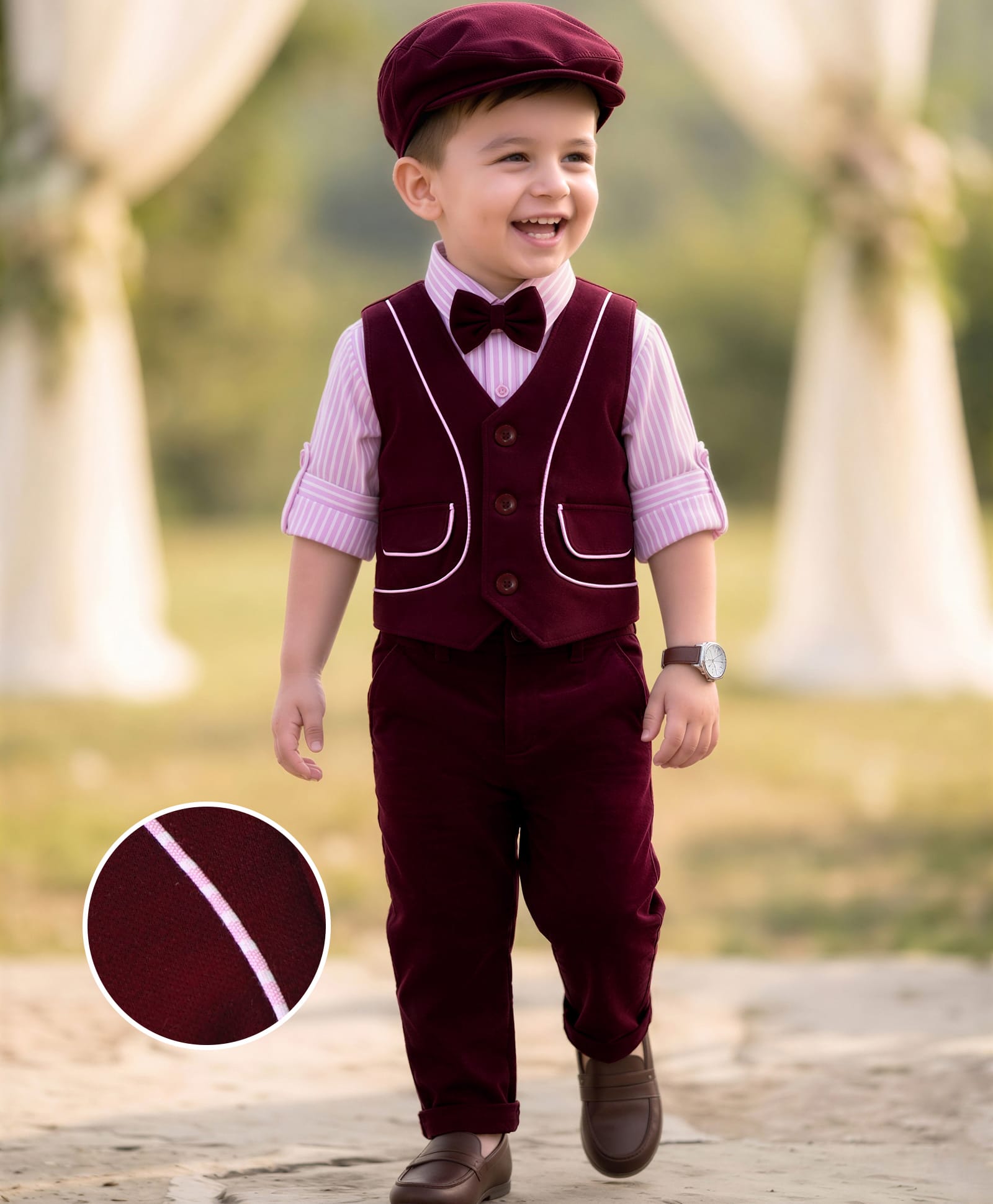 Robo Fry Cotton Lycra Full Sleeves Three Piece Party Suit With Hat - Maroon-picture-18