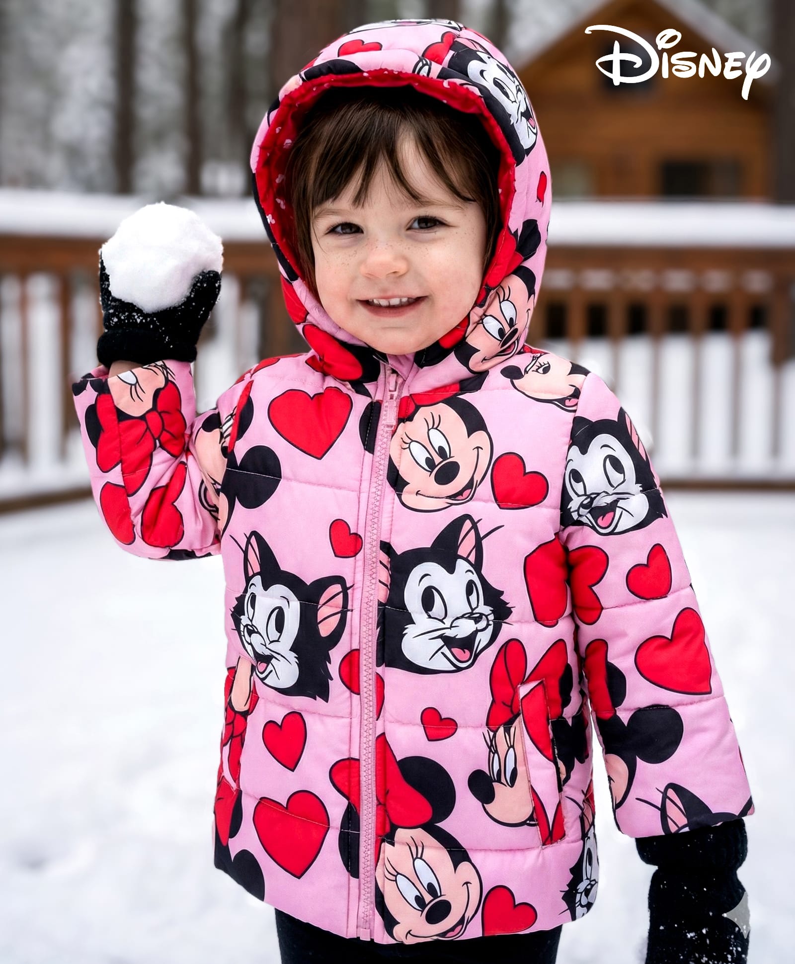 Babyhug Disney Woven Full Sleeves Padded Hooded Jacket with Minnie Mouse & Friends Graphics - Pink-image-23
