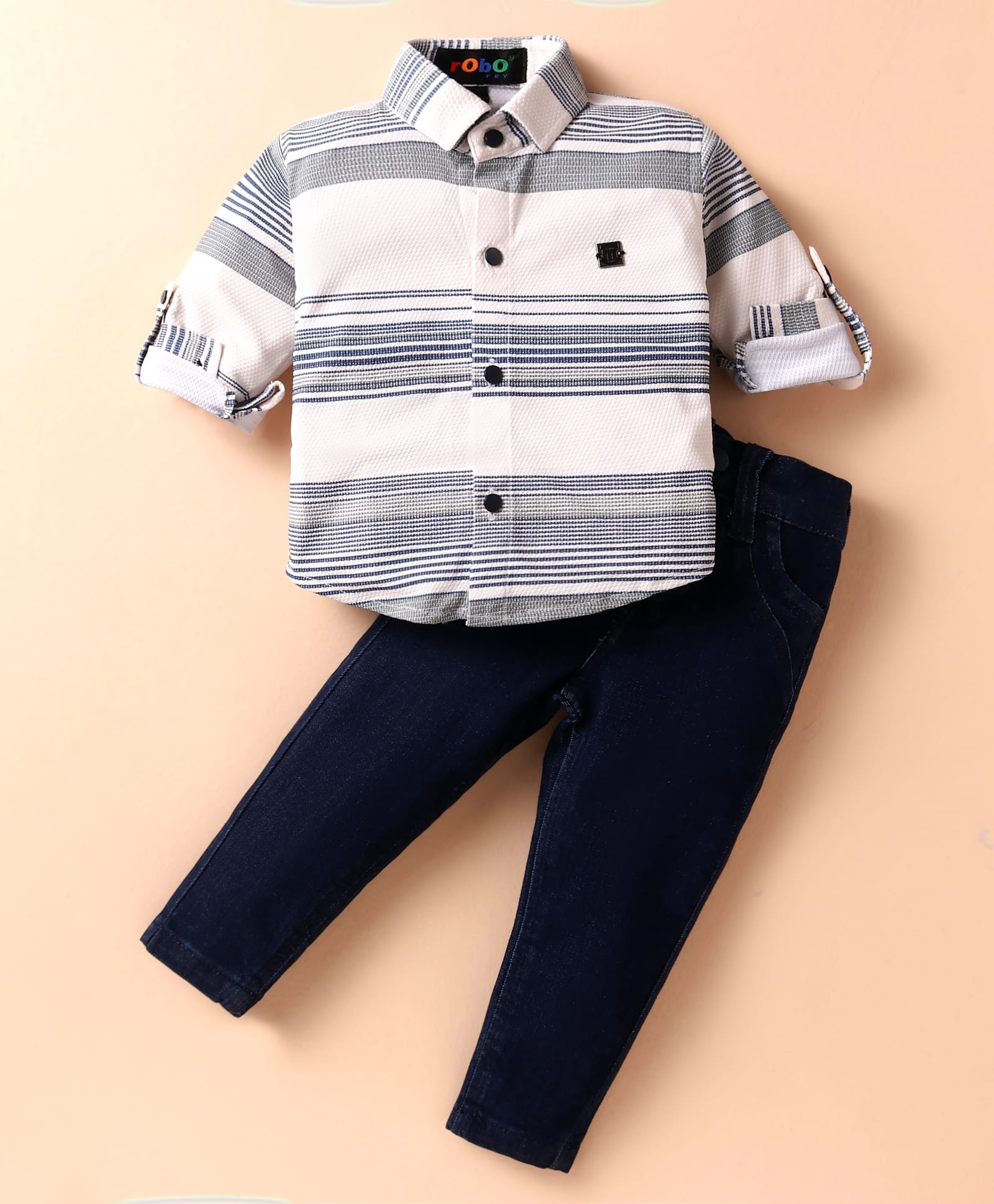 Robo Fry Cotton Woven Full Sleeves Striped Shirt & Trouser Set - Light Blue-picture-23