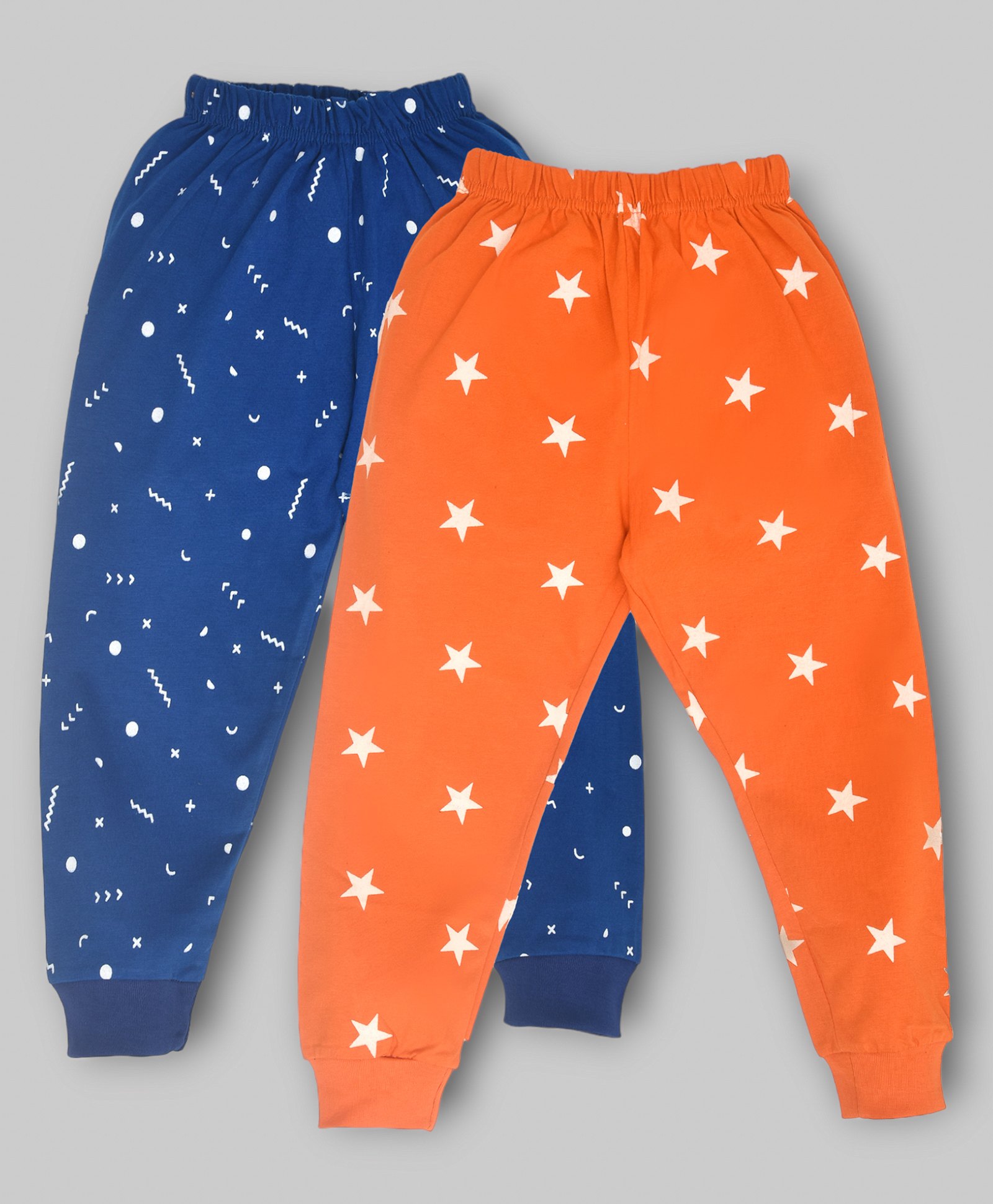 Kiwi Cotton Pack Of 2 Stars & Abstract Printed Pajamas - Blue & Orange-image-35