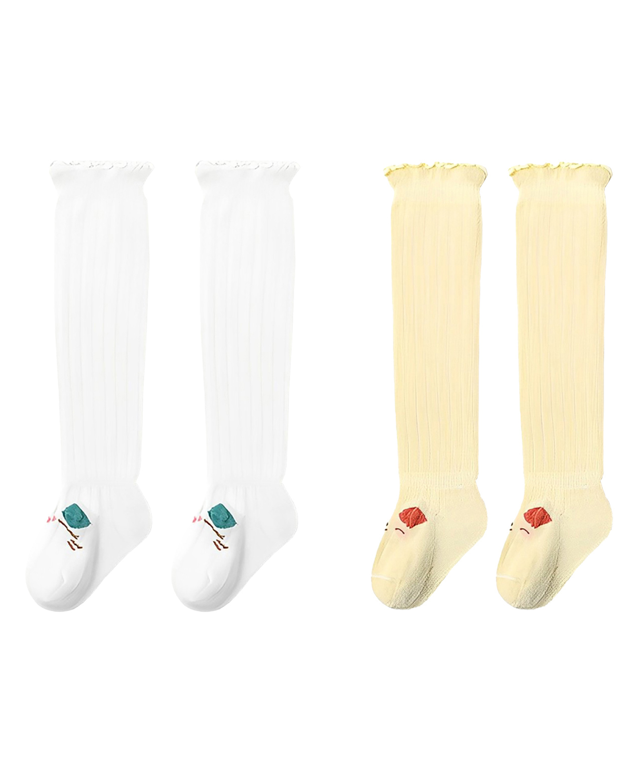 SYGA Set Of 2 Cotton Solid Socks - White & Yellow-picture-24