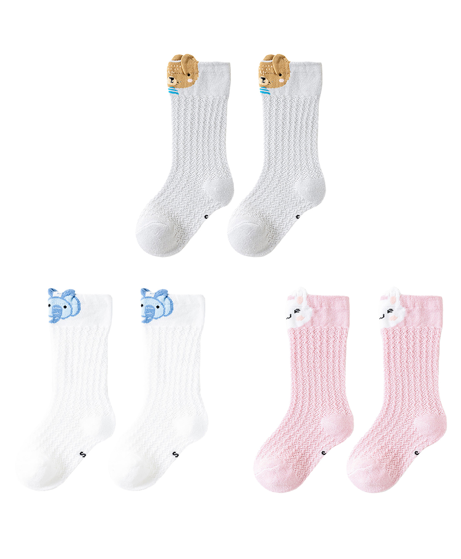 SYGA Set Of 3 Cotton Knitted Socks - White & Pink & Grey-picture-42