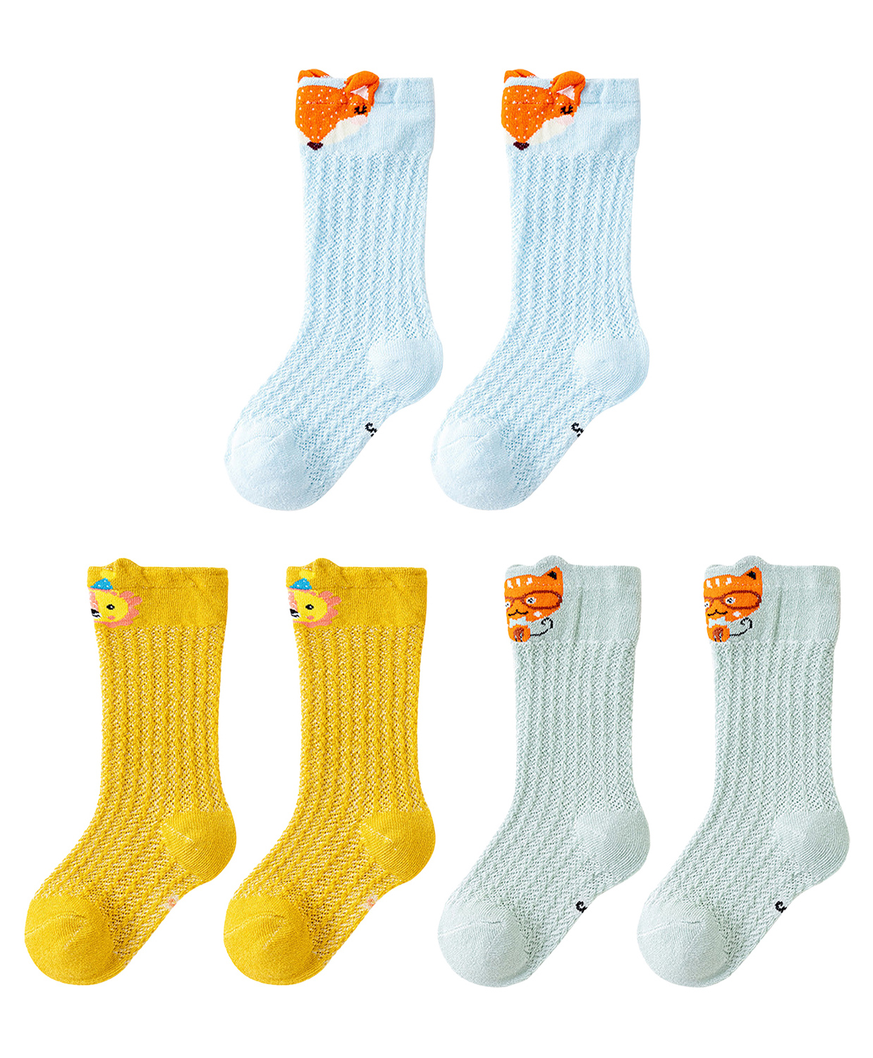 SYGA Set Of 3 Cotton Knitted Socks - Turmeric & Blue & Green-picture-23