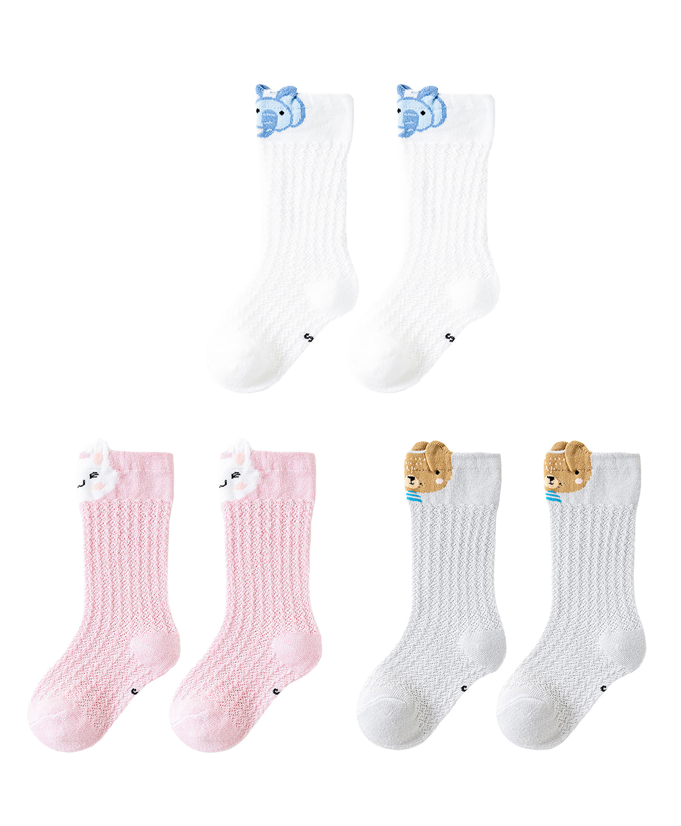SYGA Set Of 3 Cotton Knitted Socks - White & Pink & Grey-image-14