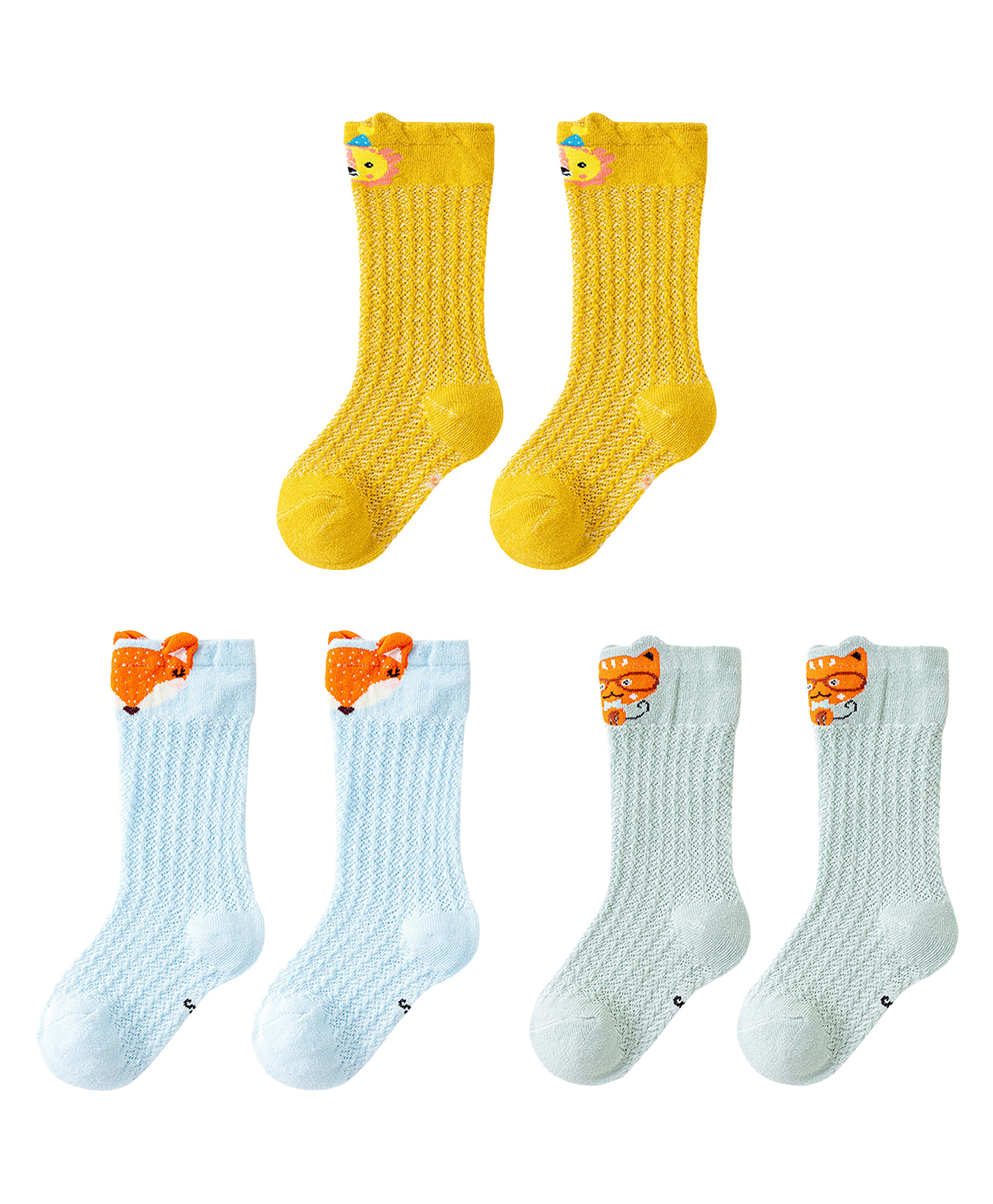 SYGA Set Of 3 Cotton Knitted Socks - Turmeric & Blue & Green-picture-22