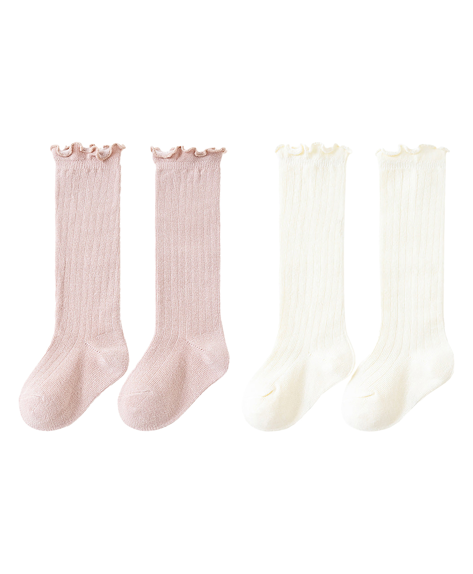 SYGA Set Of 2 Cotton Solid Socks - Pink & Off-White-picture-28