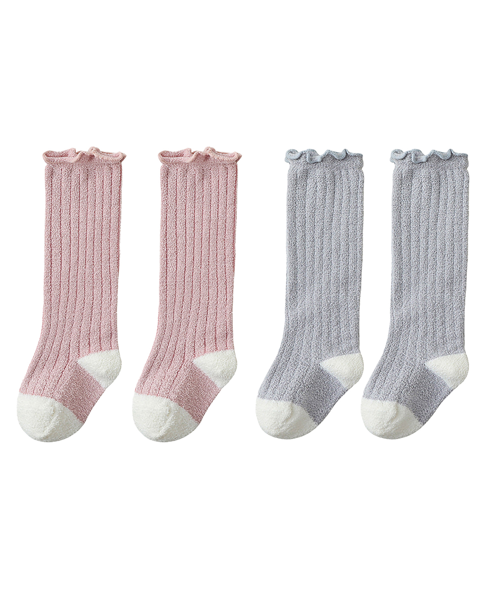 SYGA Set Of 2 Cotton Solid Socks - Pink & Grey-picture-35